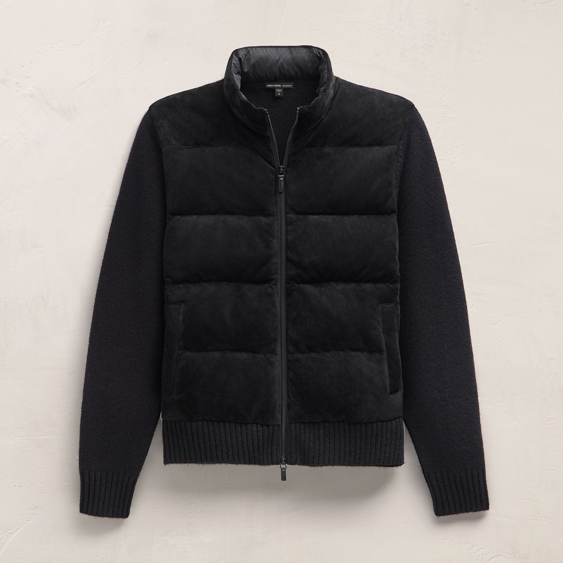 Suede Front Zip Up Sweater - Black