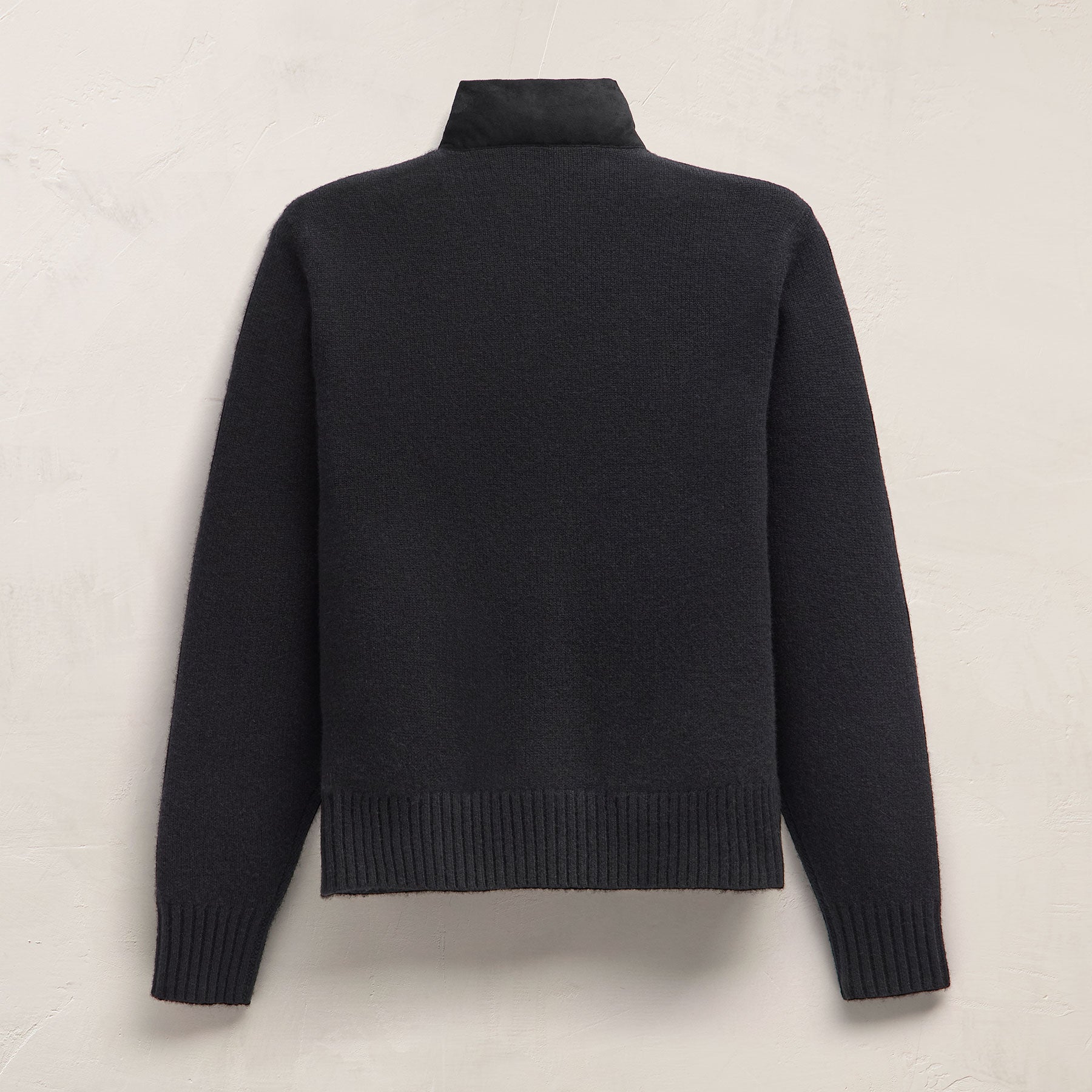 Suede Front Zip Up Sweater - Black