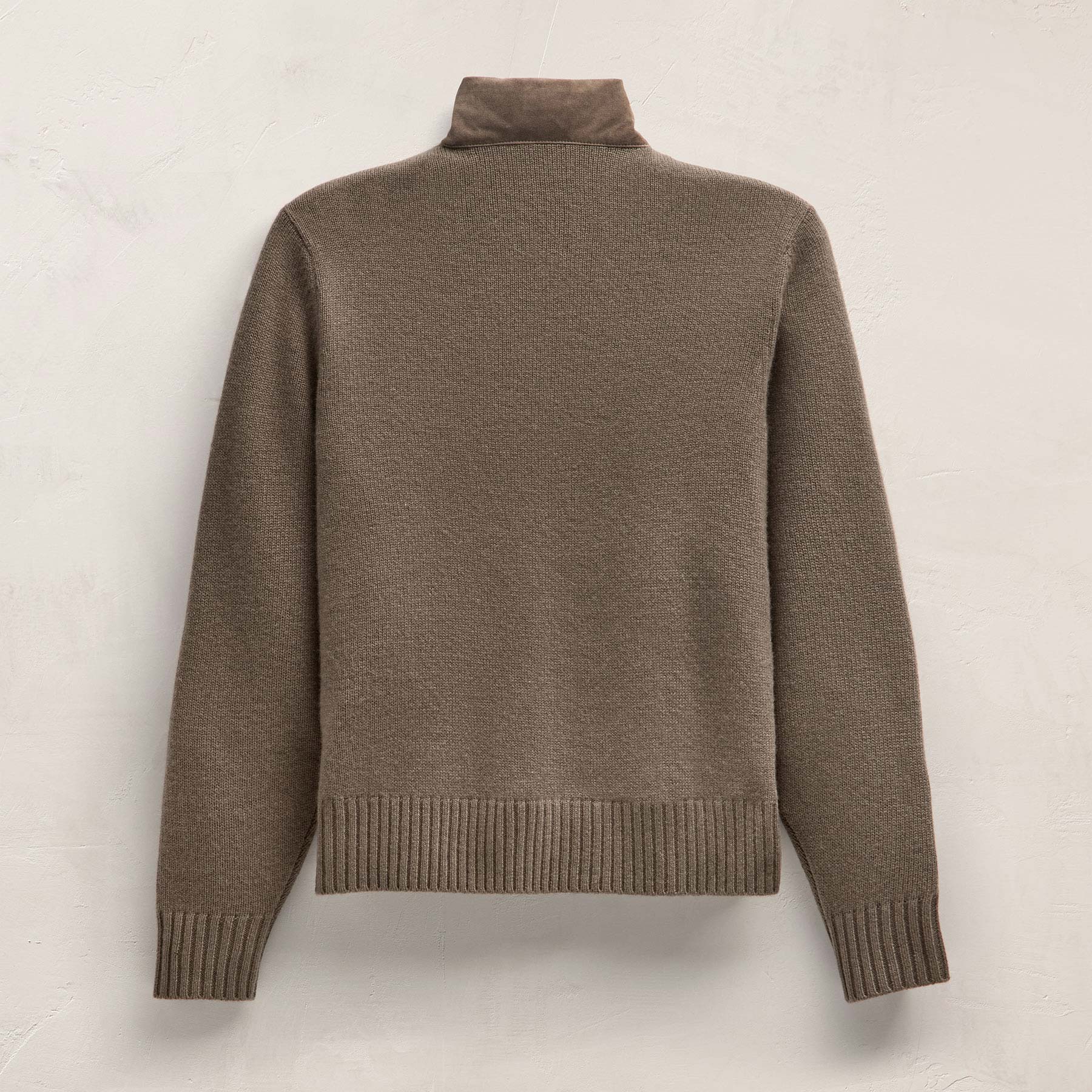 Suede Front Zip Up Sweater - Caribou