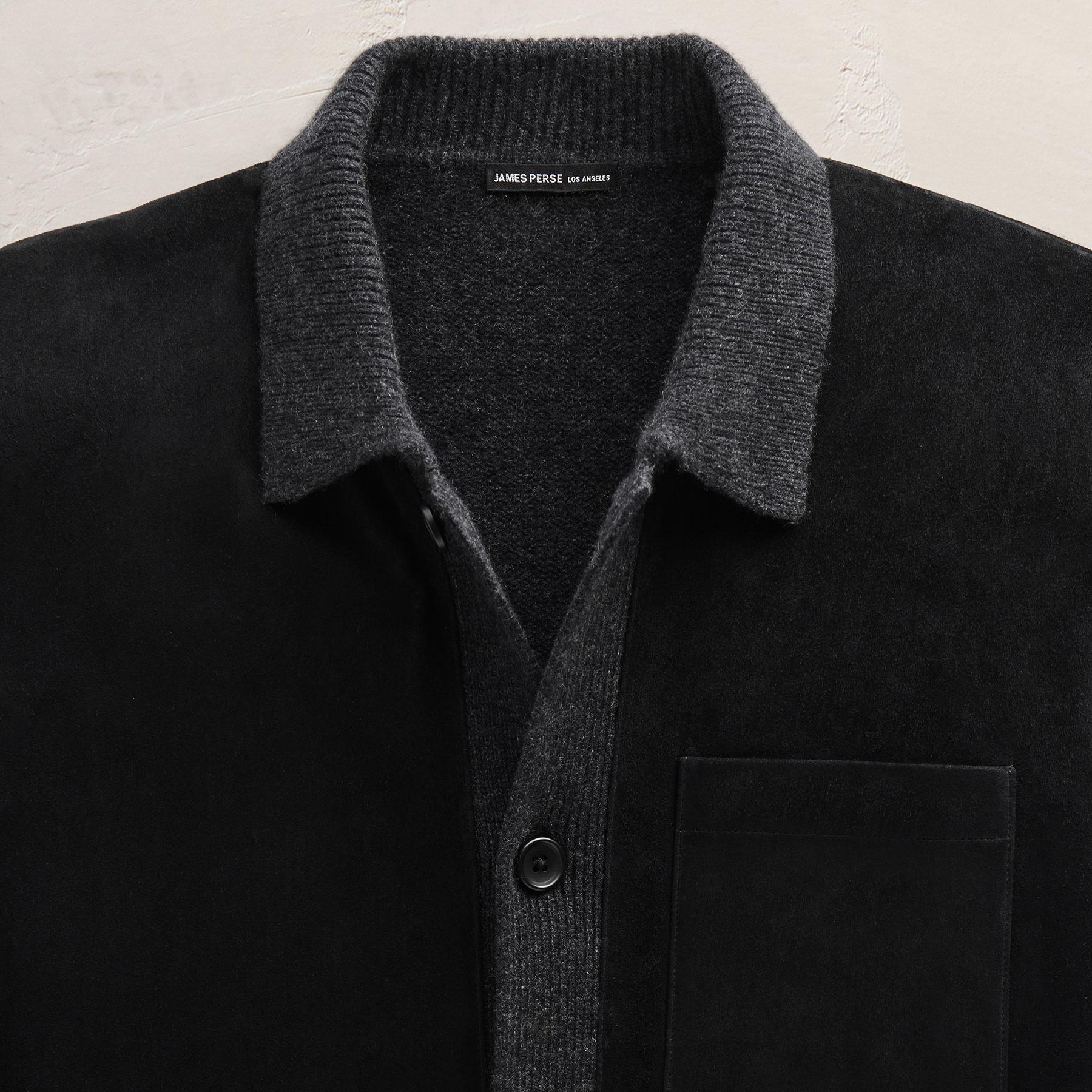 Suede Front Cashmere Cardigan - Coal