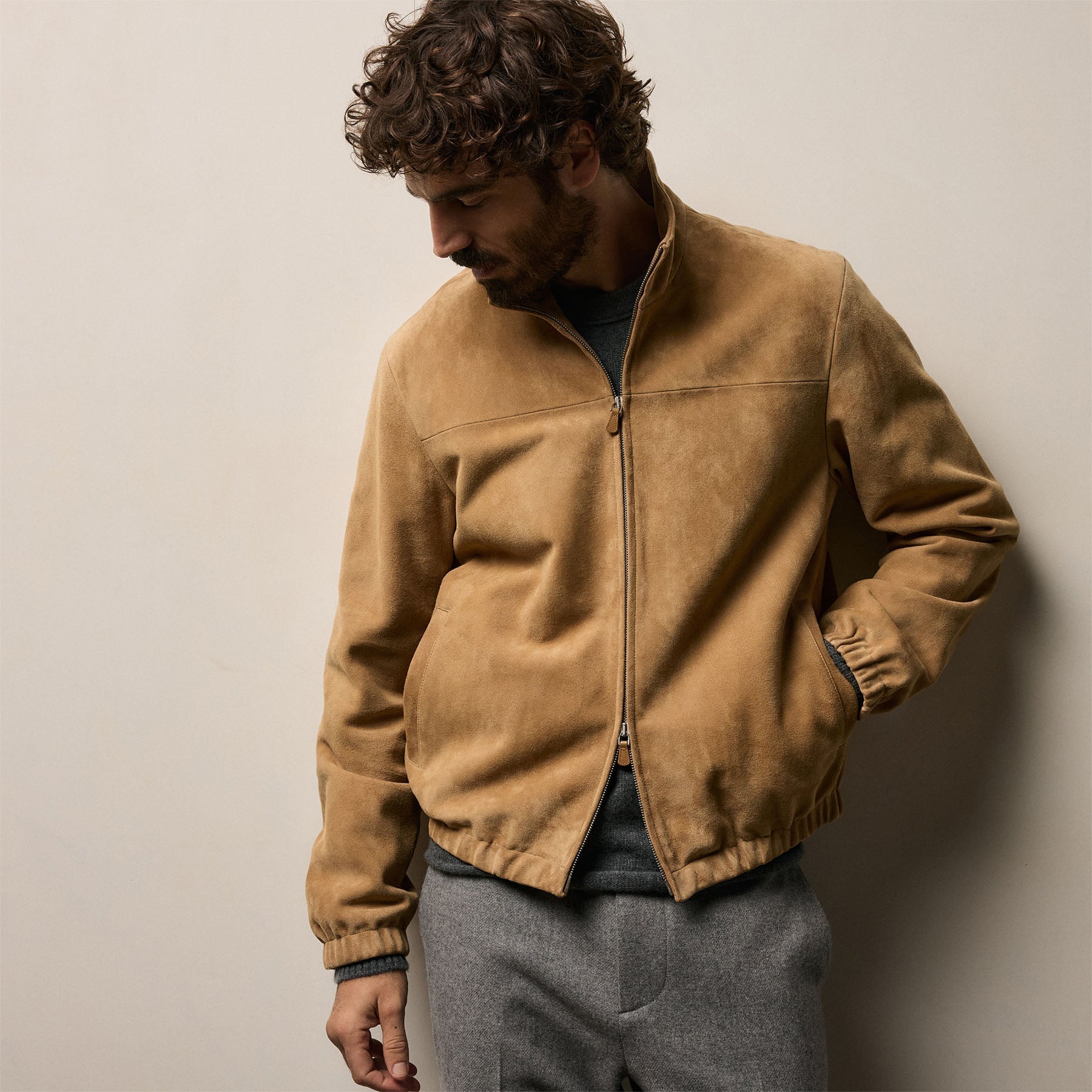 Suede Bomber Jacket - Sand