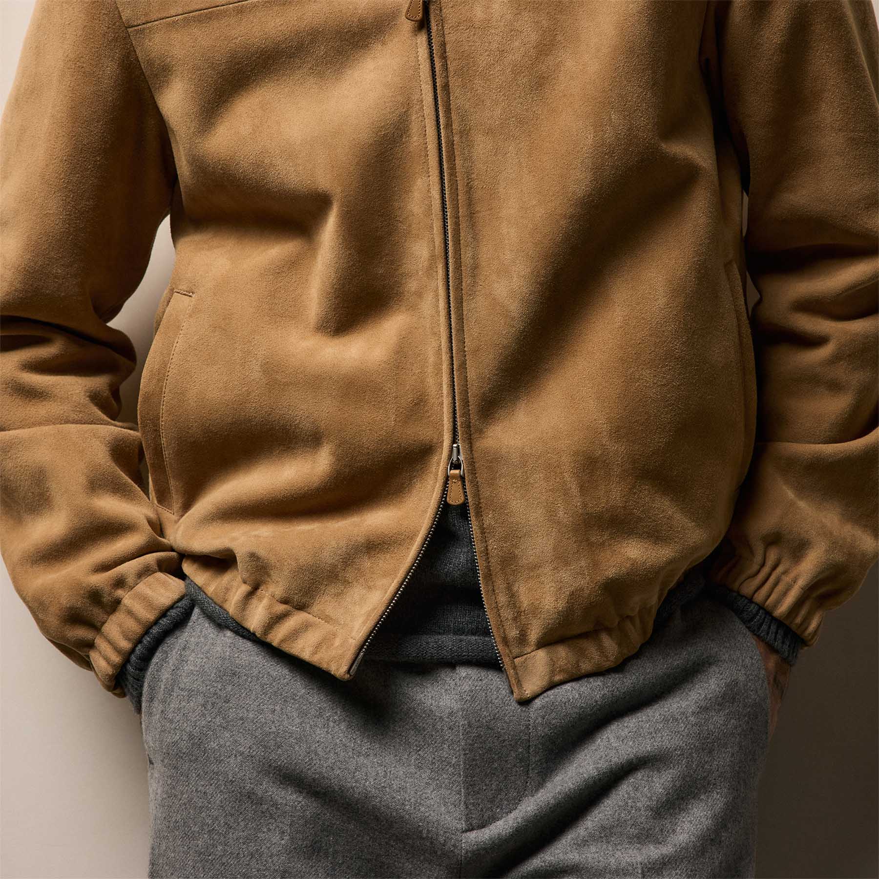 Suede Bomber Jacket - Sand