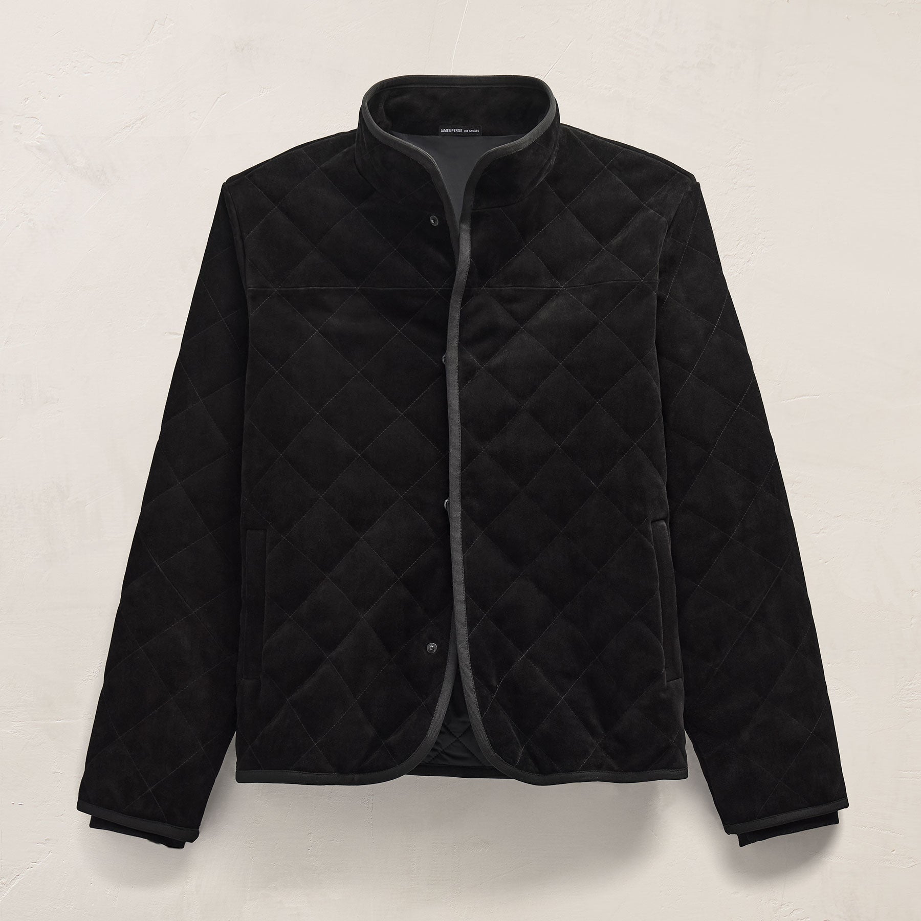 Quilted Suede Snap Front Jacket - Black