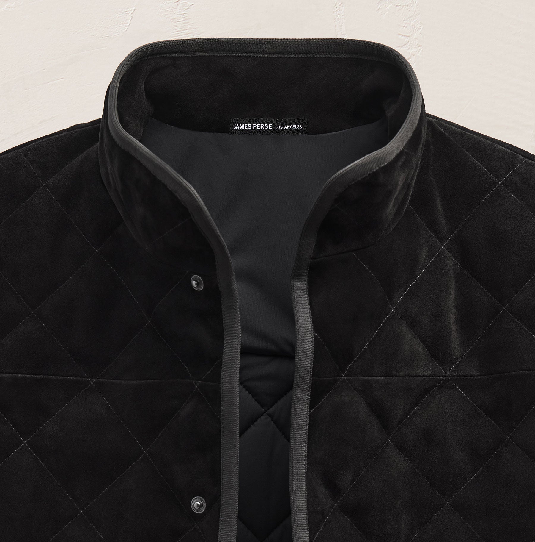 Quilted Suede Snap Front Jacket - Black