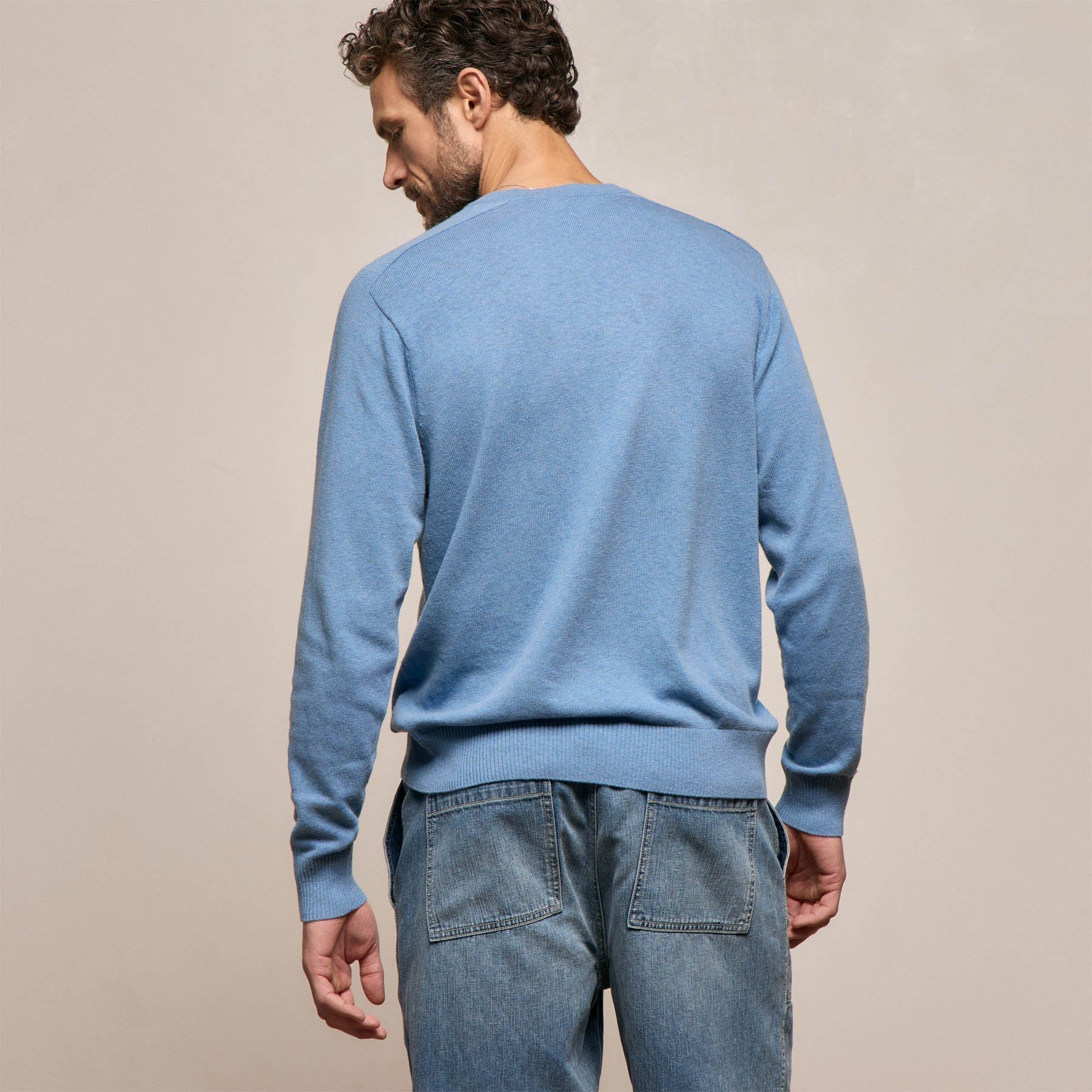 Cotton Cashmere Raglan Crew - Denim
