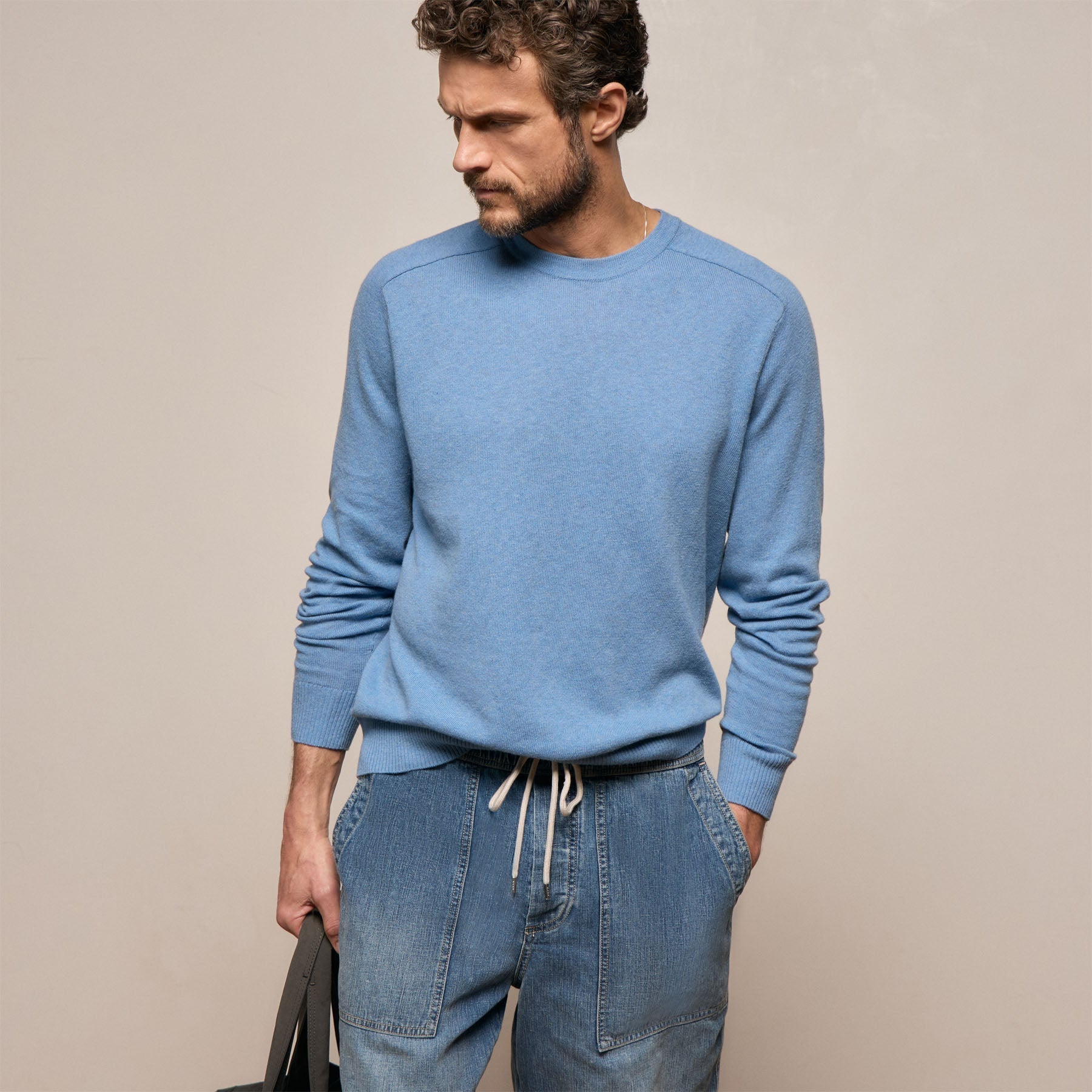Cotton Cashmere Raglan Crew - Denim