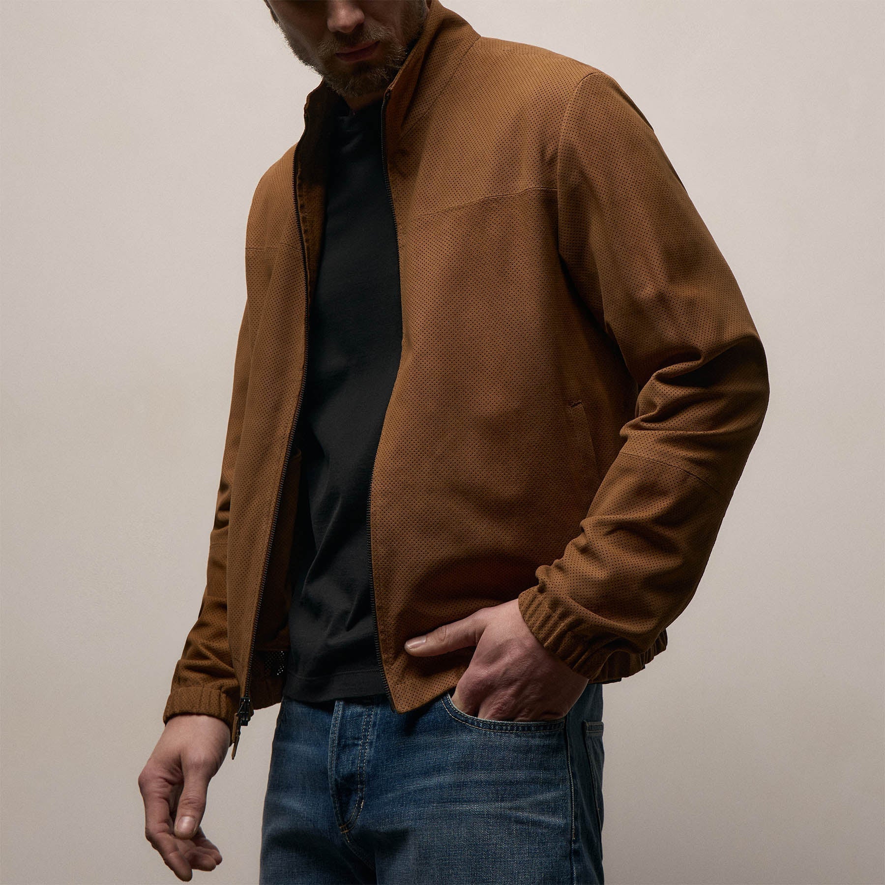 Perforated Suede Sport Jacket - Gingerbread
