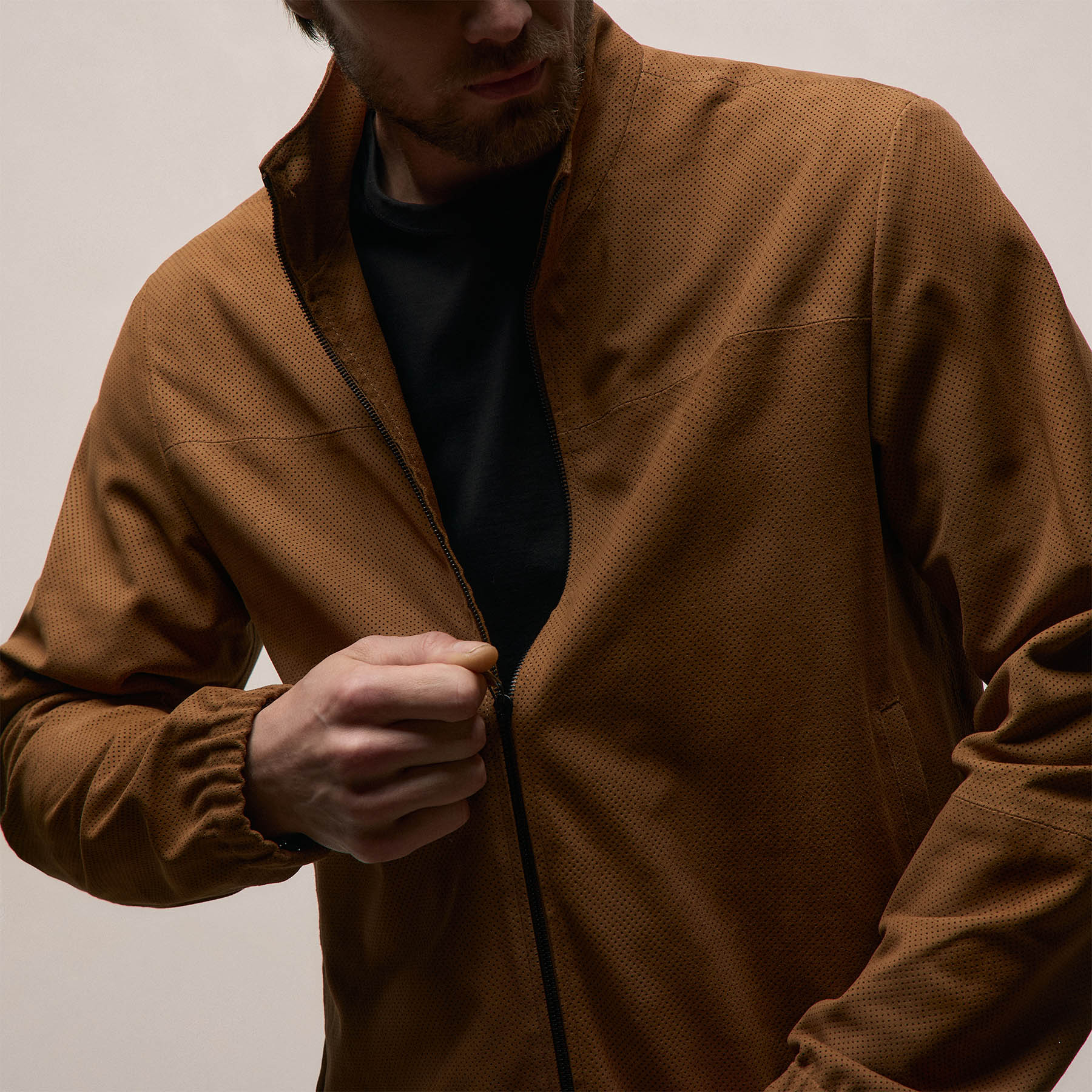 Perforated Suede Sport Jacket - Gingerbread