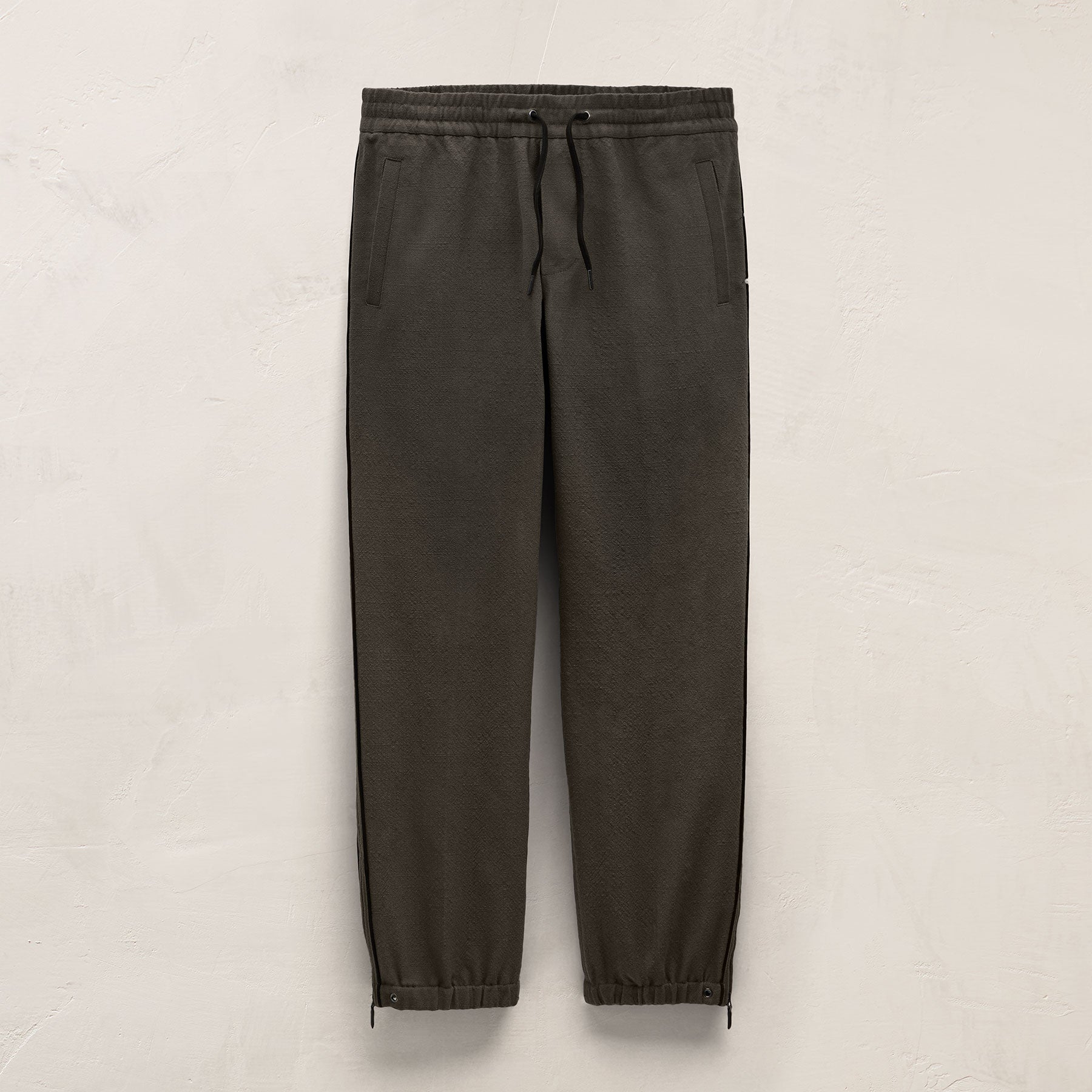 Suede Trimmed Track Pant - Dark Olive/Black