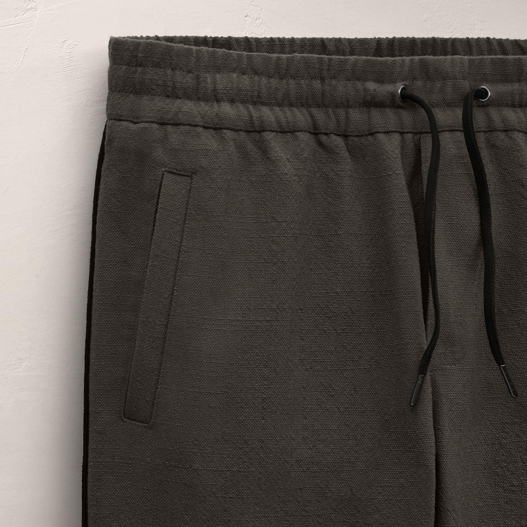 Suede Trimmed Track Pant - Dark Olive/Black