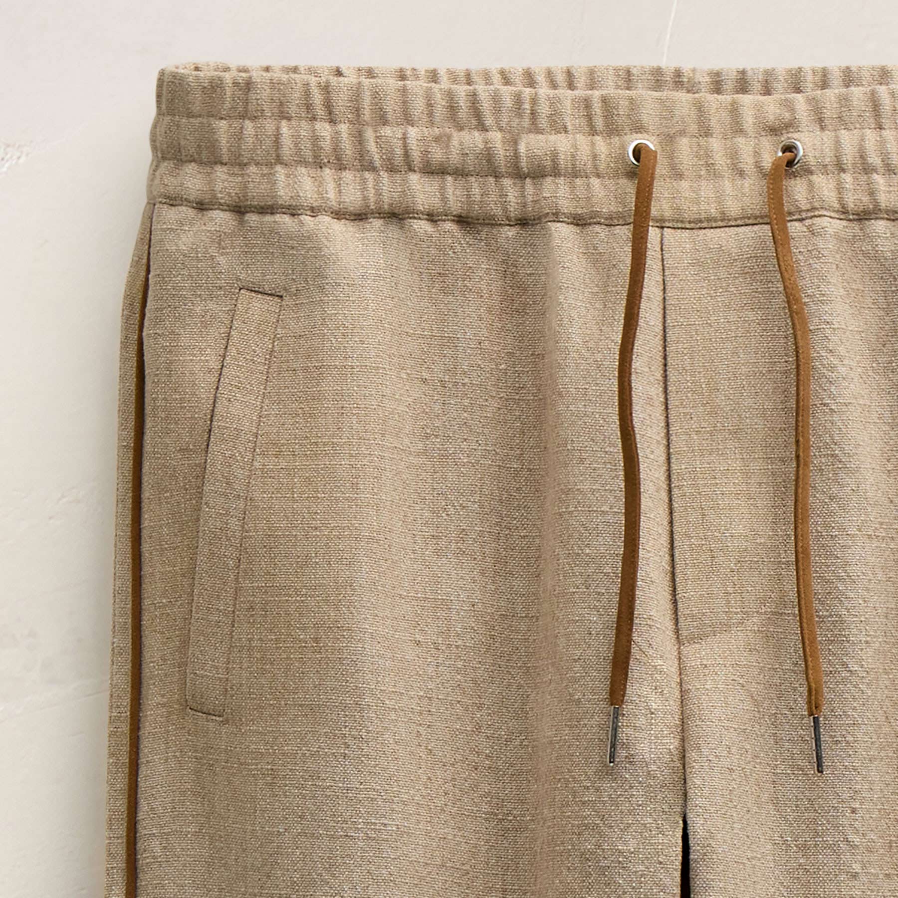 Suede Trimmed Track Pant - Natural/Tobacco