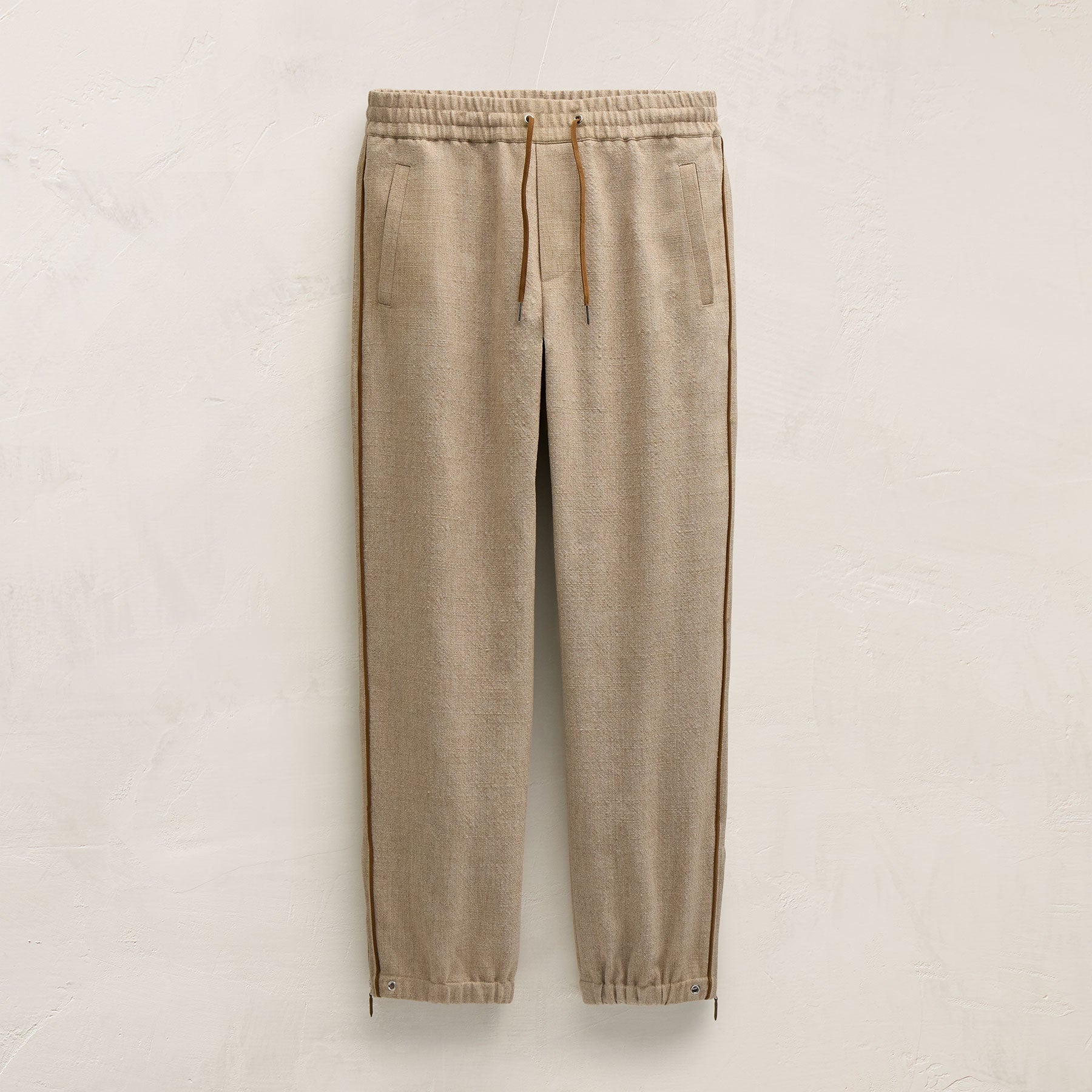 Suede Trimmed Track Pant - Natural/Tobacco