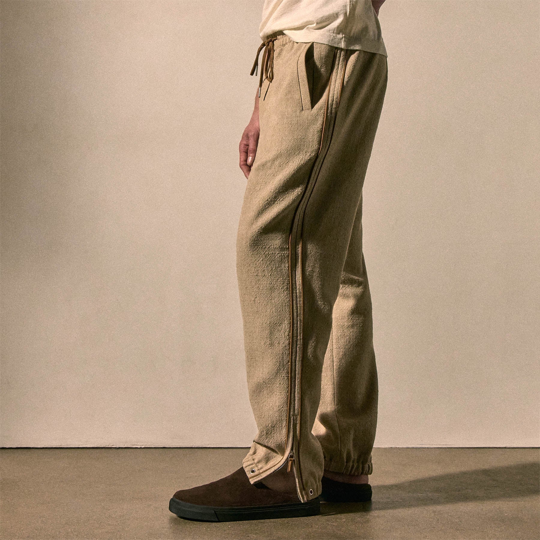 Suede Trimmed Track Pant - Natural/Tobacco