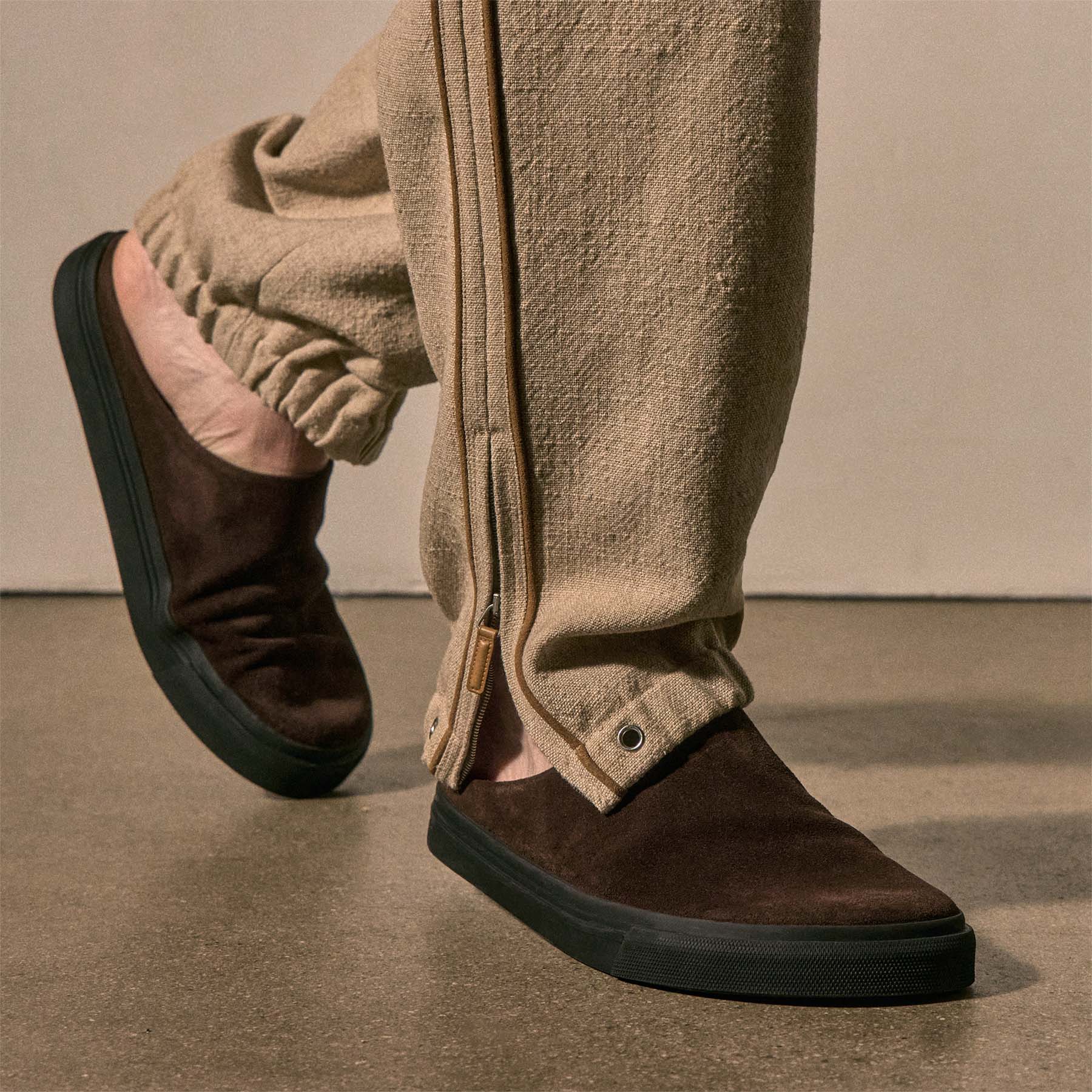 Suede Trimmed Track Pant - Natural/Tobacco