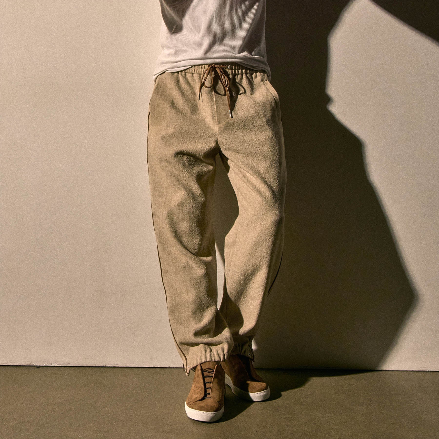 Suede Trimmed Track Pant - Natural/Tobacco