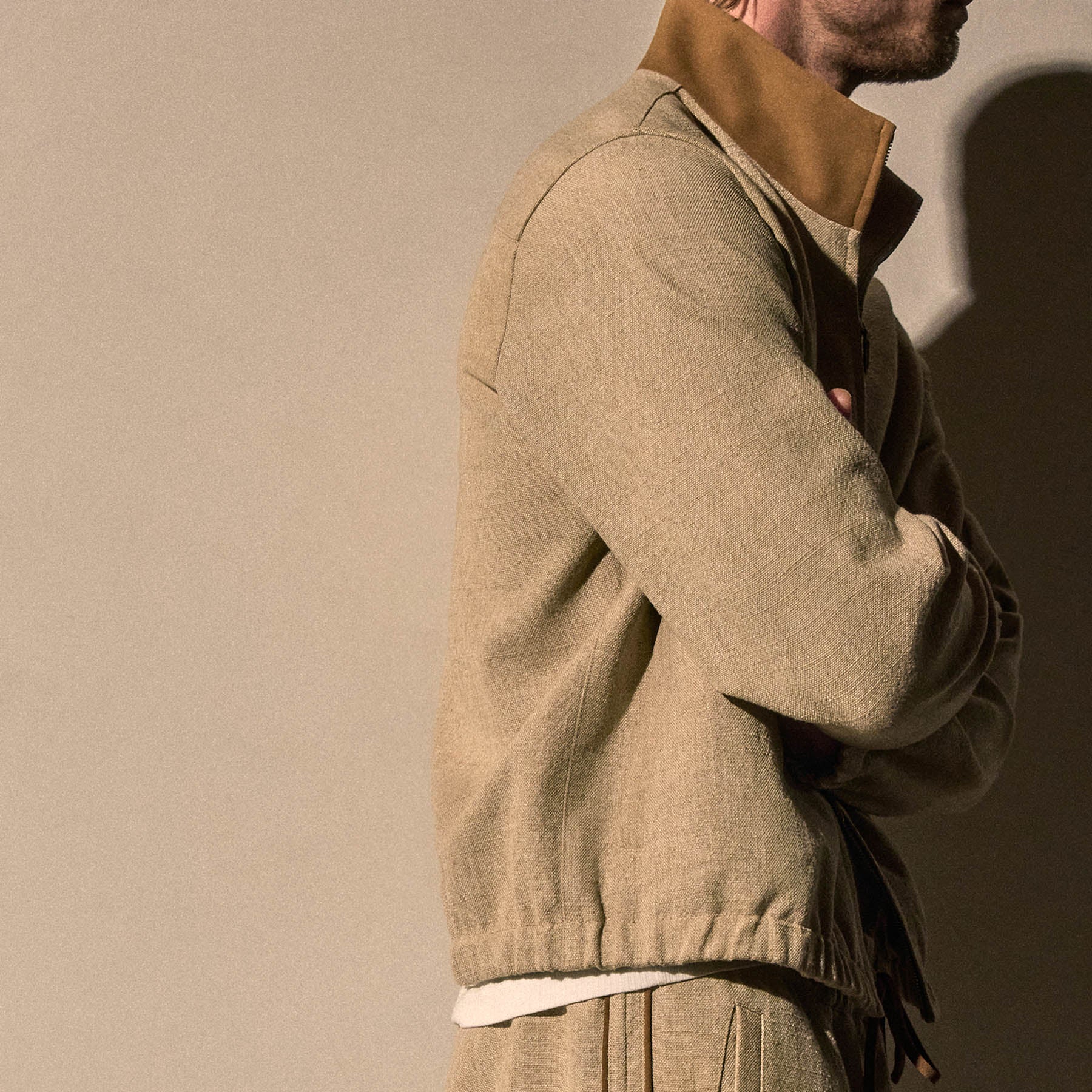 Suede Trimmed Track Jacket - Natural/Tobacco
