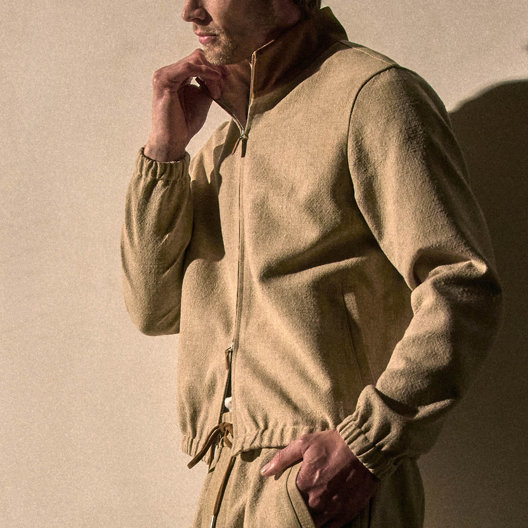 Suede Trimmed Track Jacket - Natural/Tobacco