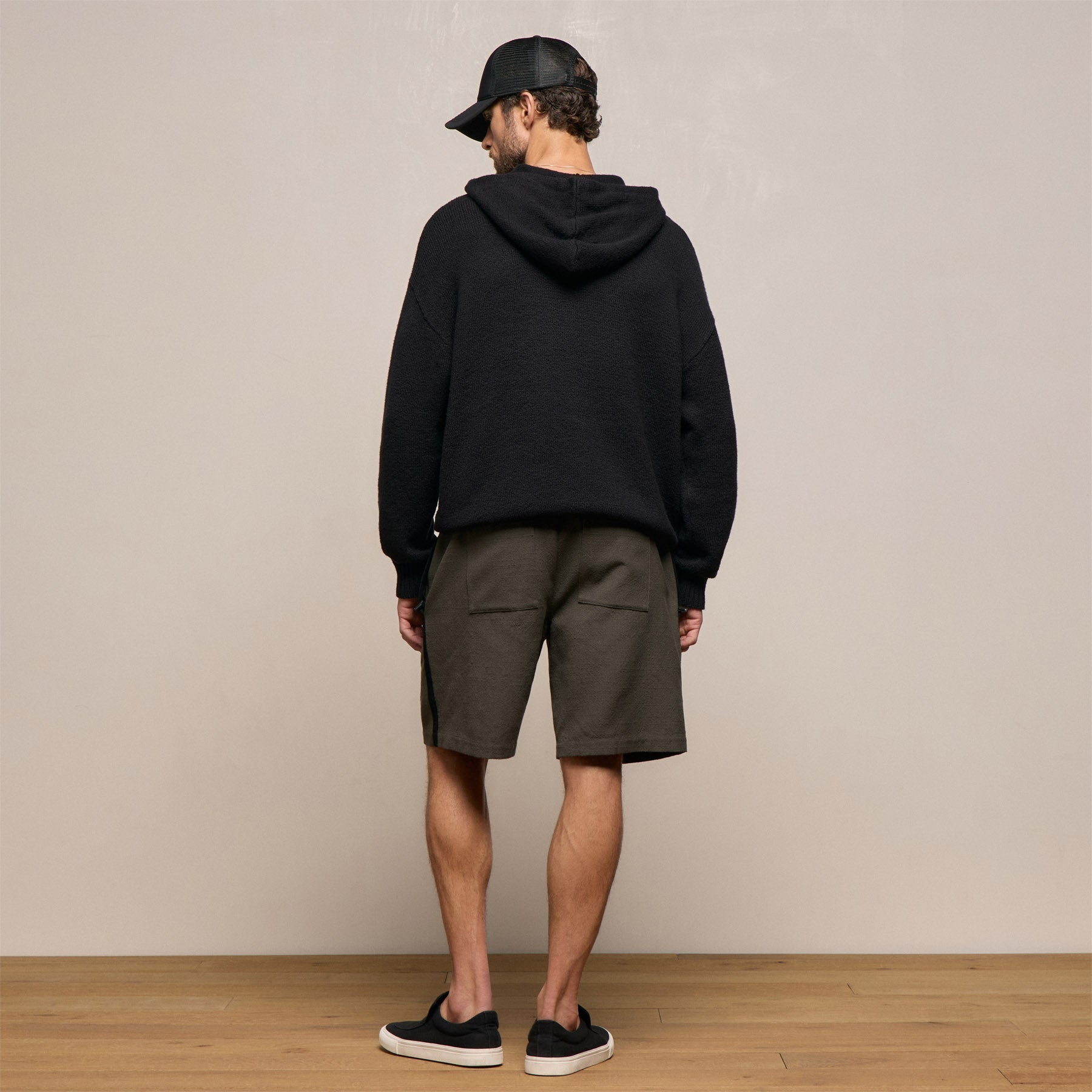 Stretch Cotton Hoodie - Black