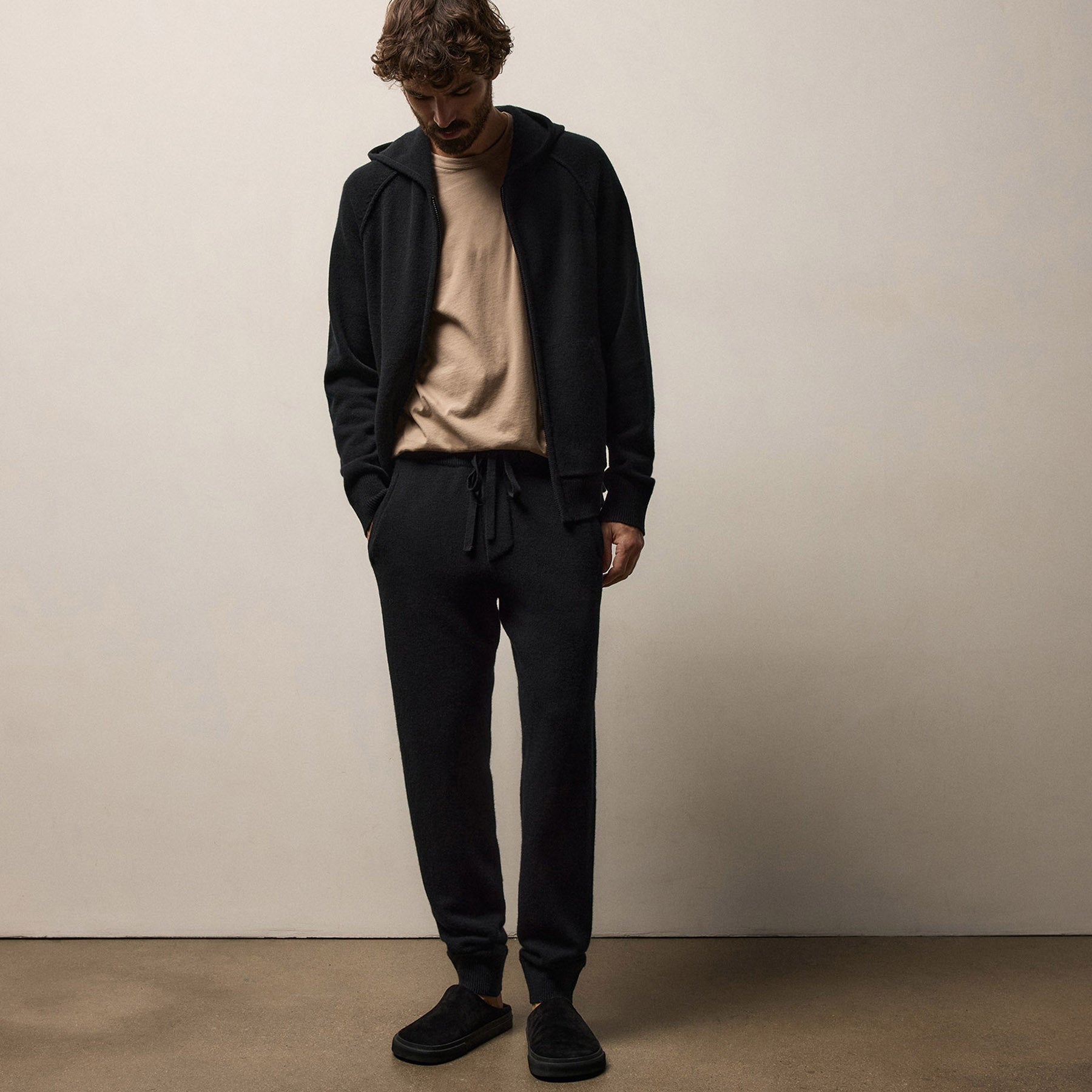 Recycled Cashmere Track Pant With Pockets - Black