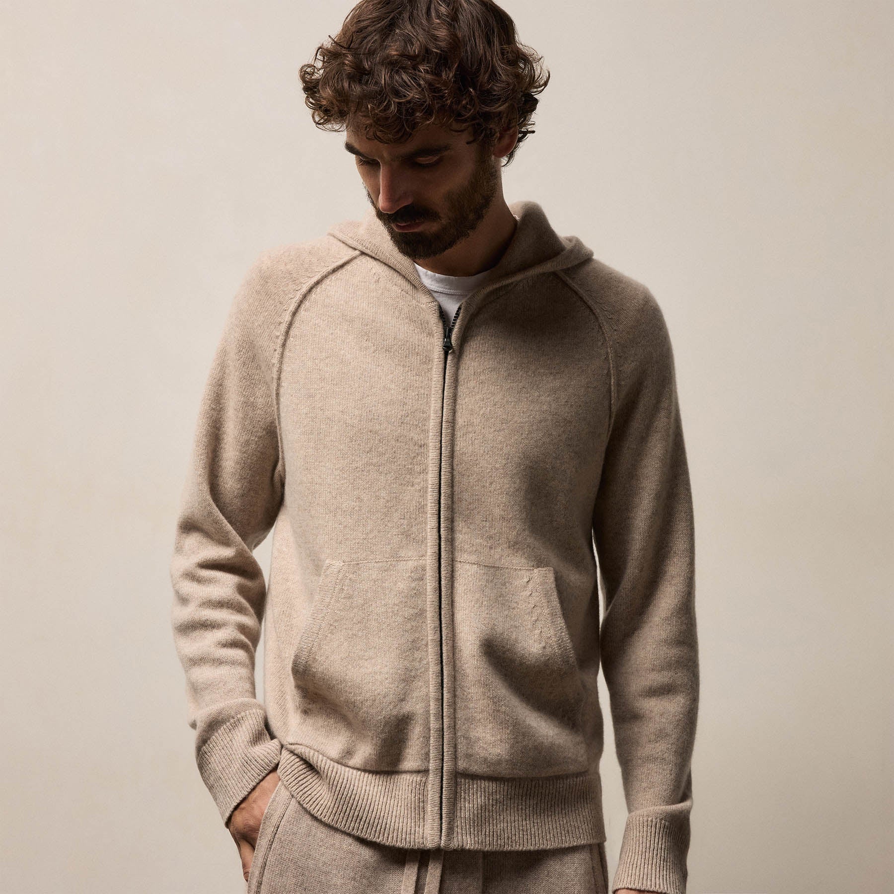 Recycled Cashmere Track Jacket - Stone