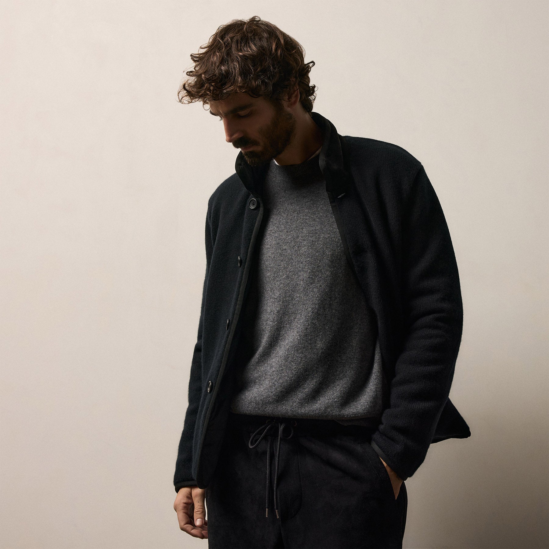 Recycled Cashmere Car Coat - Black/Black