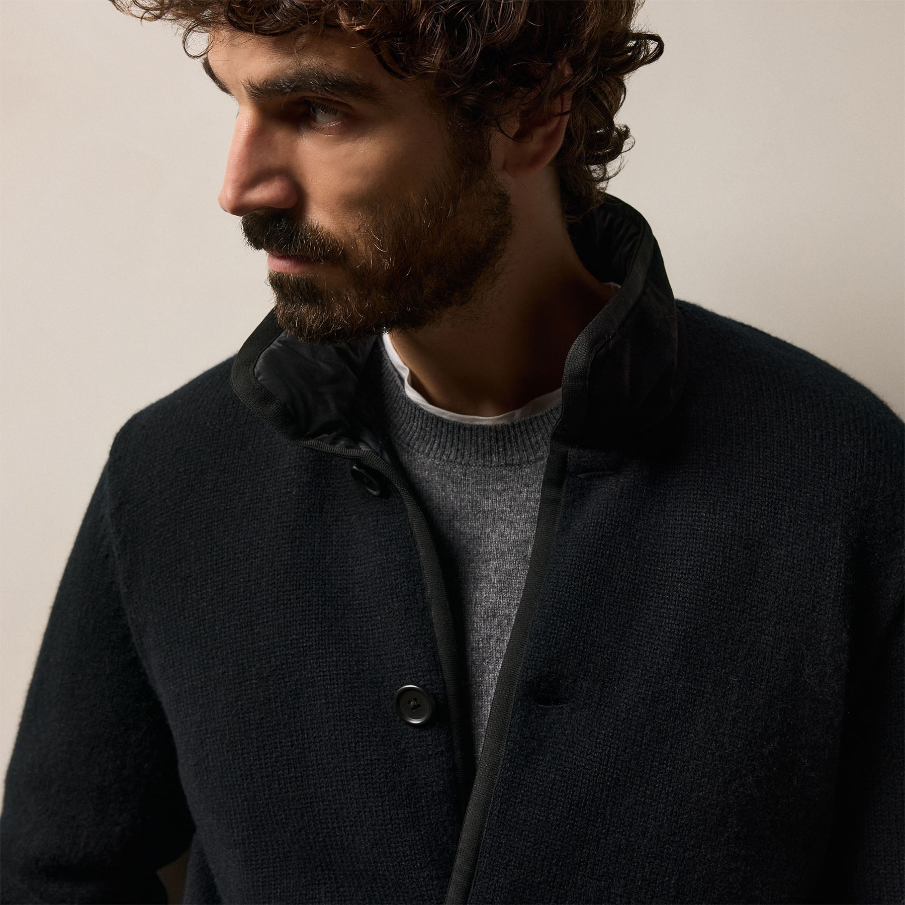 Recycled Cashmere Car Coat - Black/Black