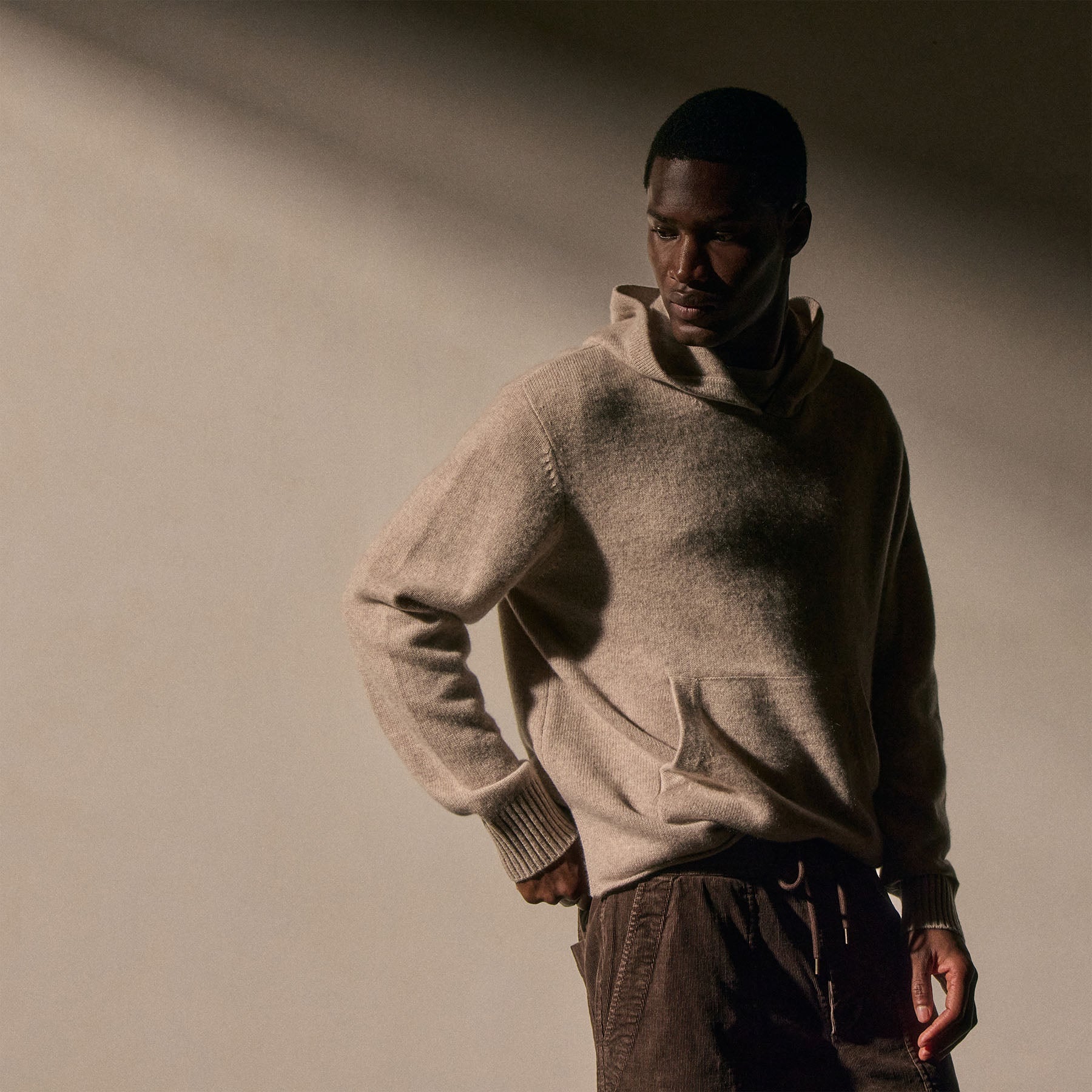 Recycled Cashmere Hooded Pullover - Stone