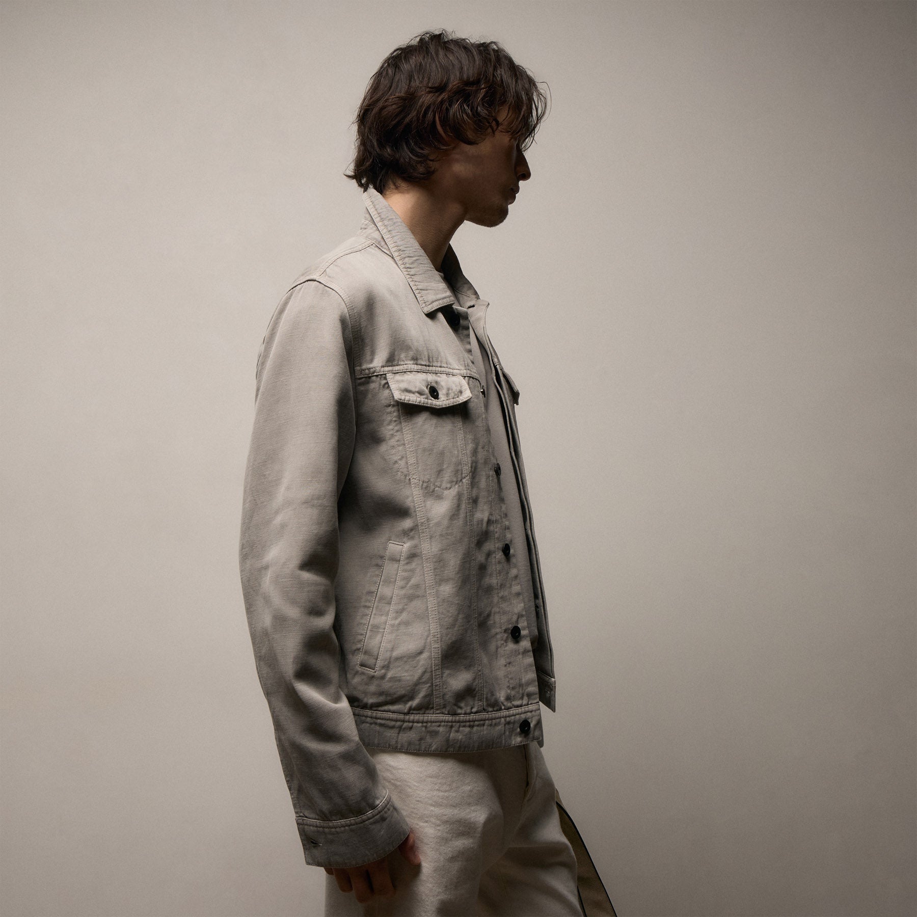 Cotton Linen Twill Trucker Jacket - Fog Pigment