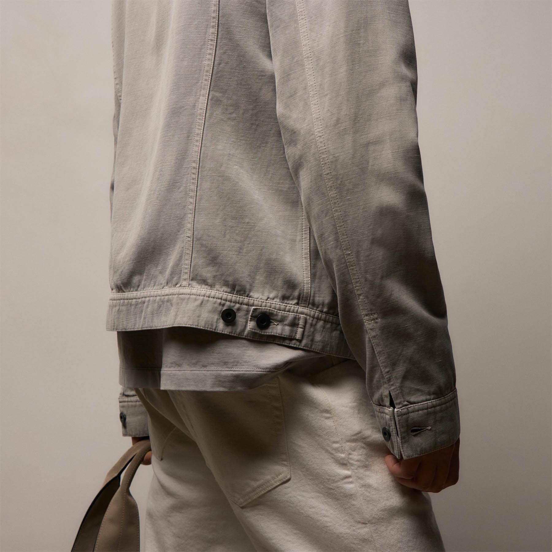 Cotton Linen Twill Trucker Jacket - Fog Pigment