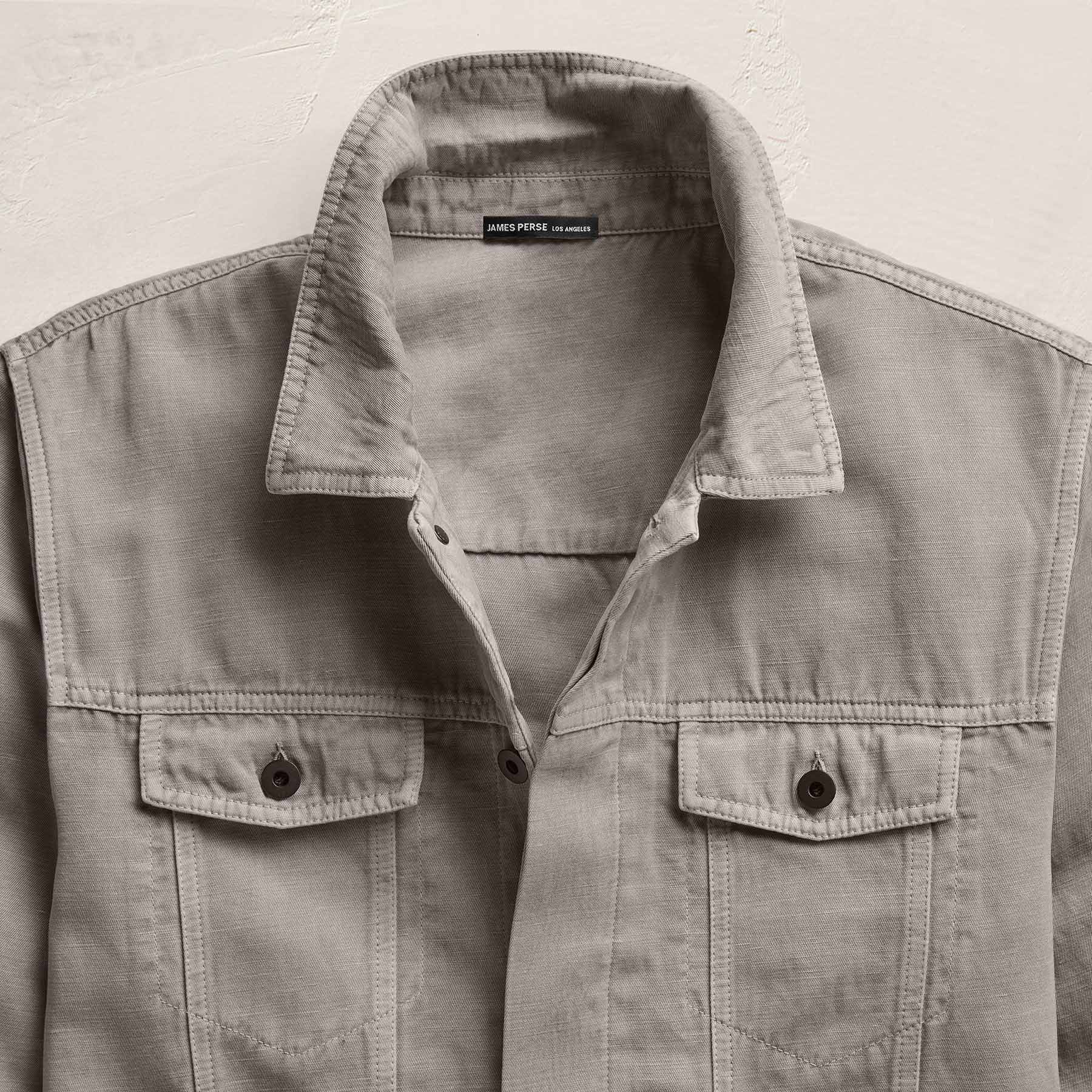 Cotton Linen Twill Trucker Jacket - Fog Pigment