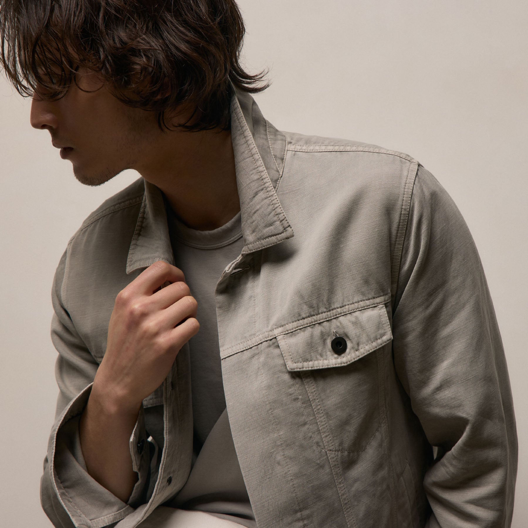 Cotton Linen Twill Trucker Jacket - Fog Pigment