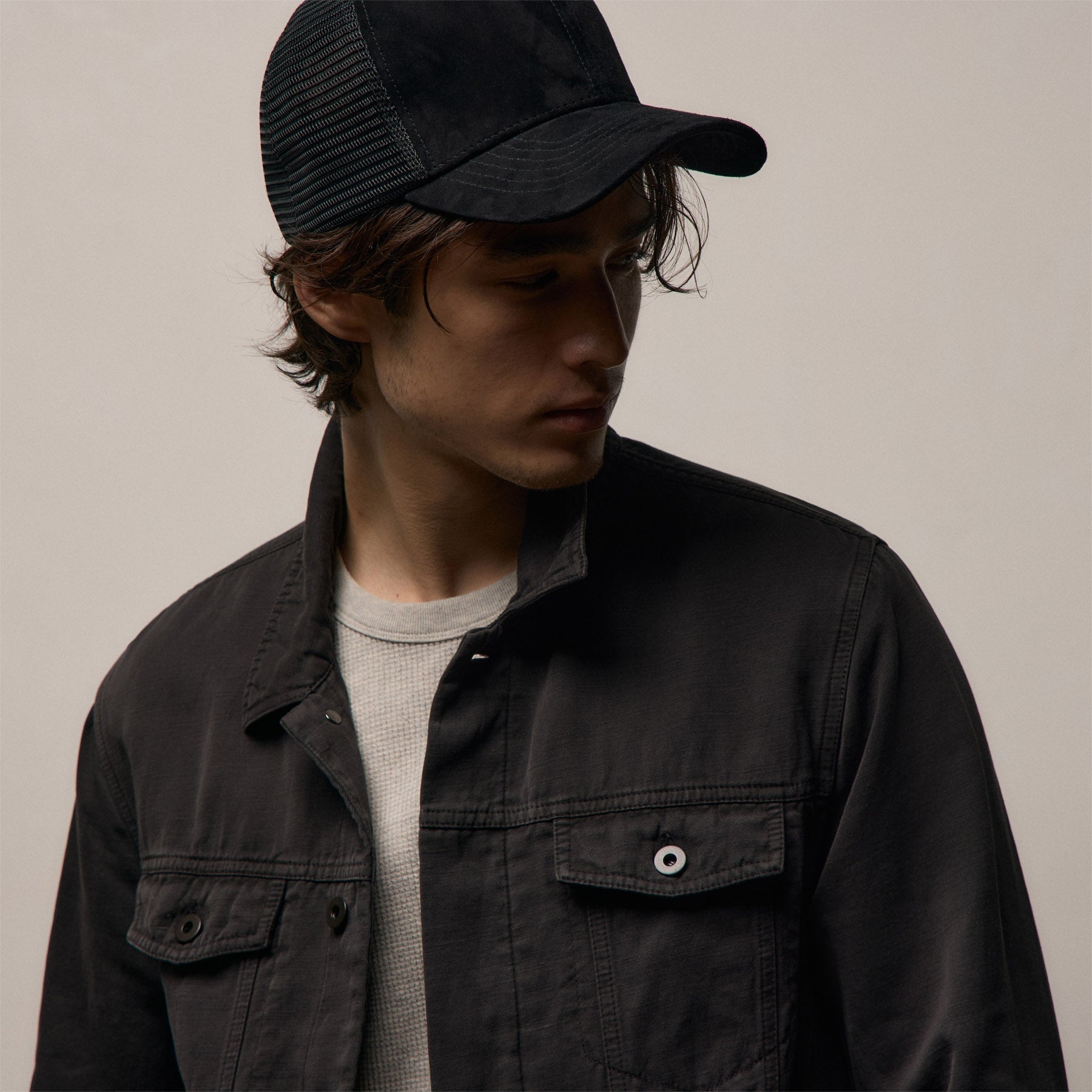 Cotton Linen Twill Trucker Jacket - Magma Pigment