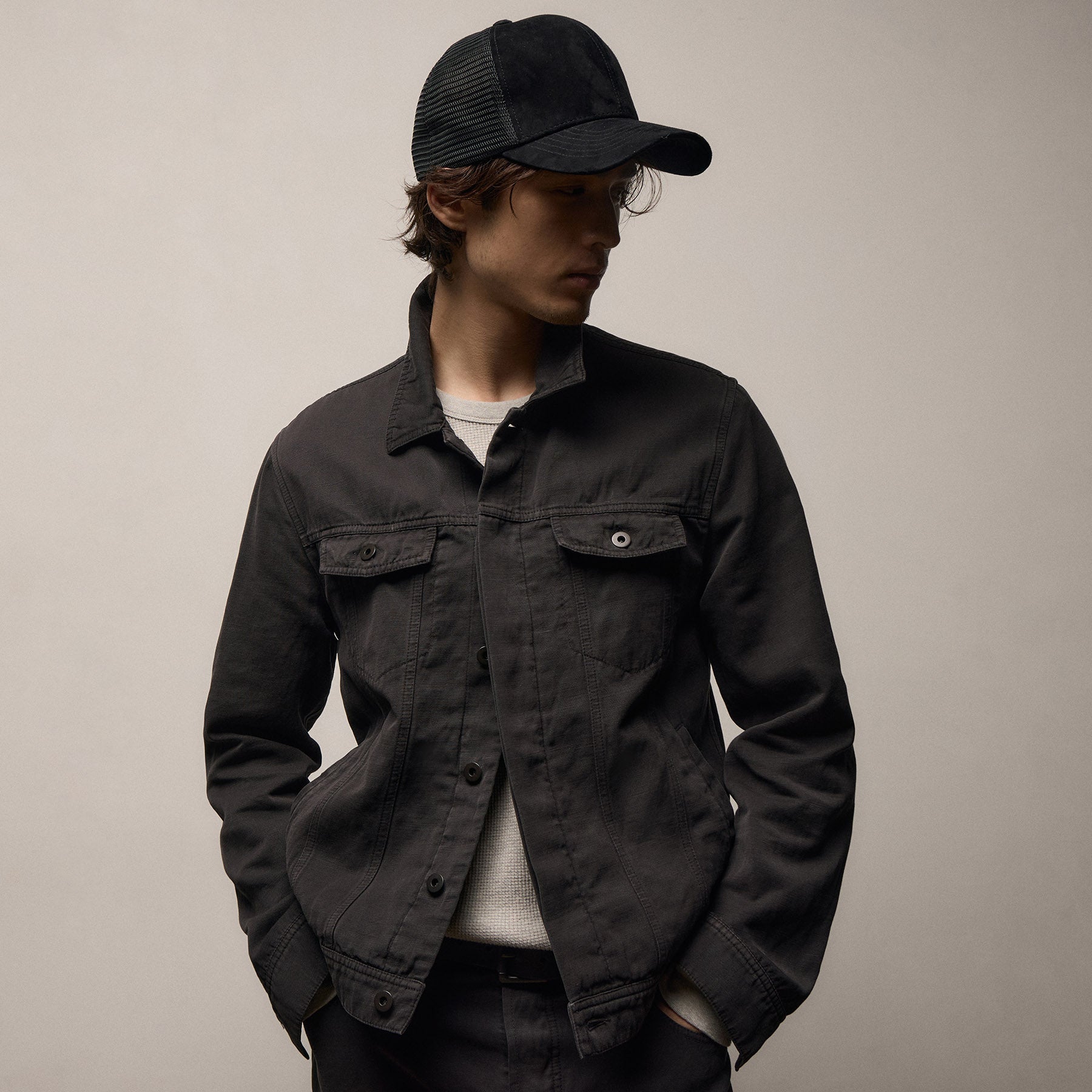 Cotton Linen Twill Trucker Jacket - Magma Pigment
