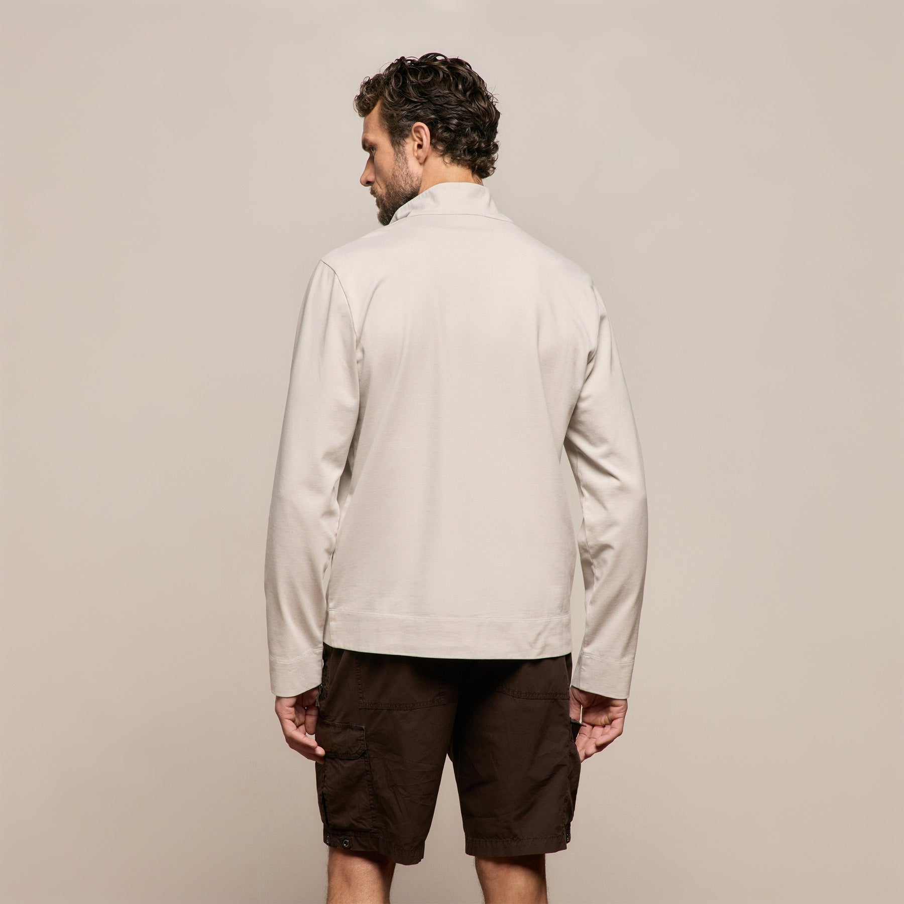 Organic Sueded Jersey Half Zip - Pearl