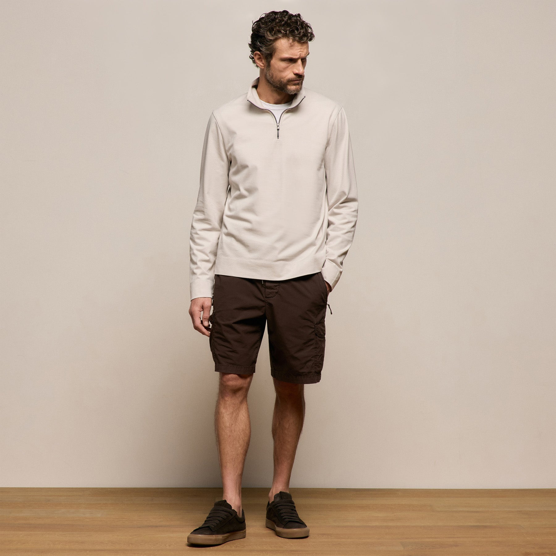 Organic Sueded Jersey Half Zip - Pearl