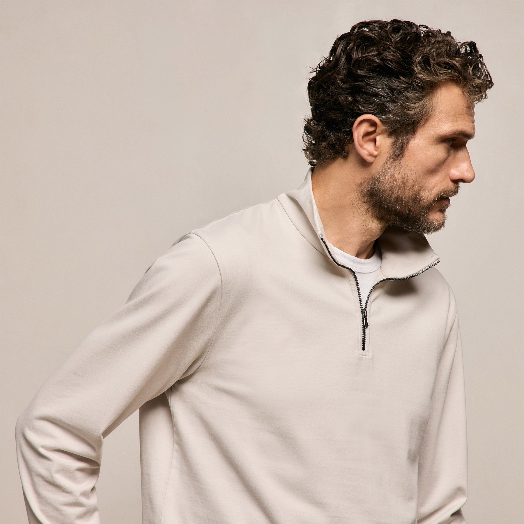 Organic Sueded Jersey Half Zip - Pearl