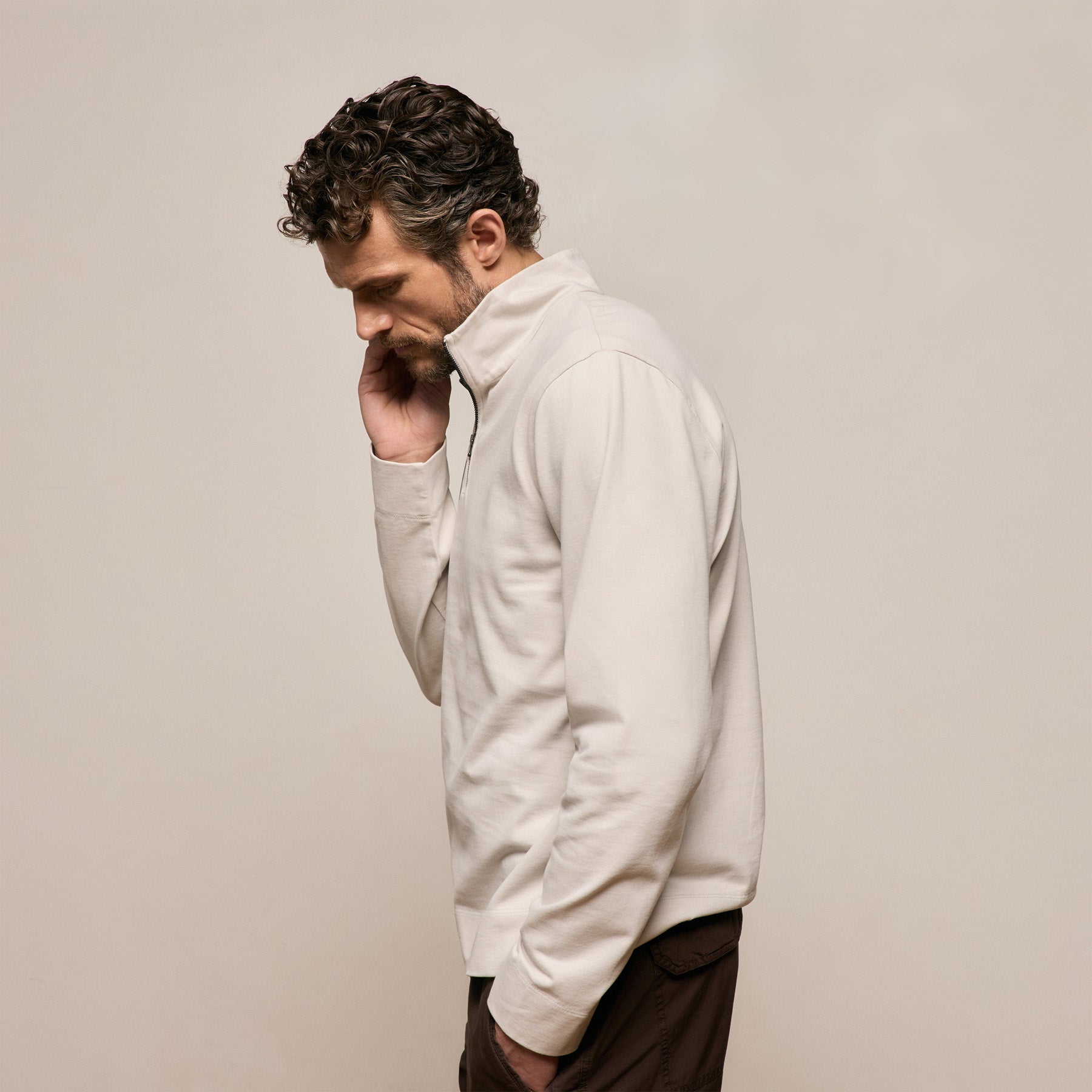 Organic Sueded Jersey Half Zip - Pearl