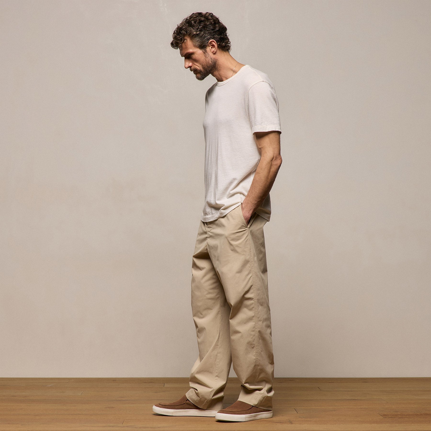 Stretch Poplin Drawstring Pant - Light Khaki