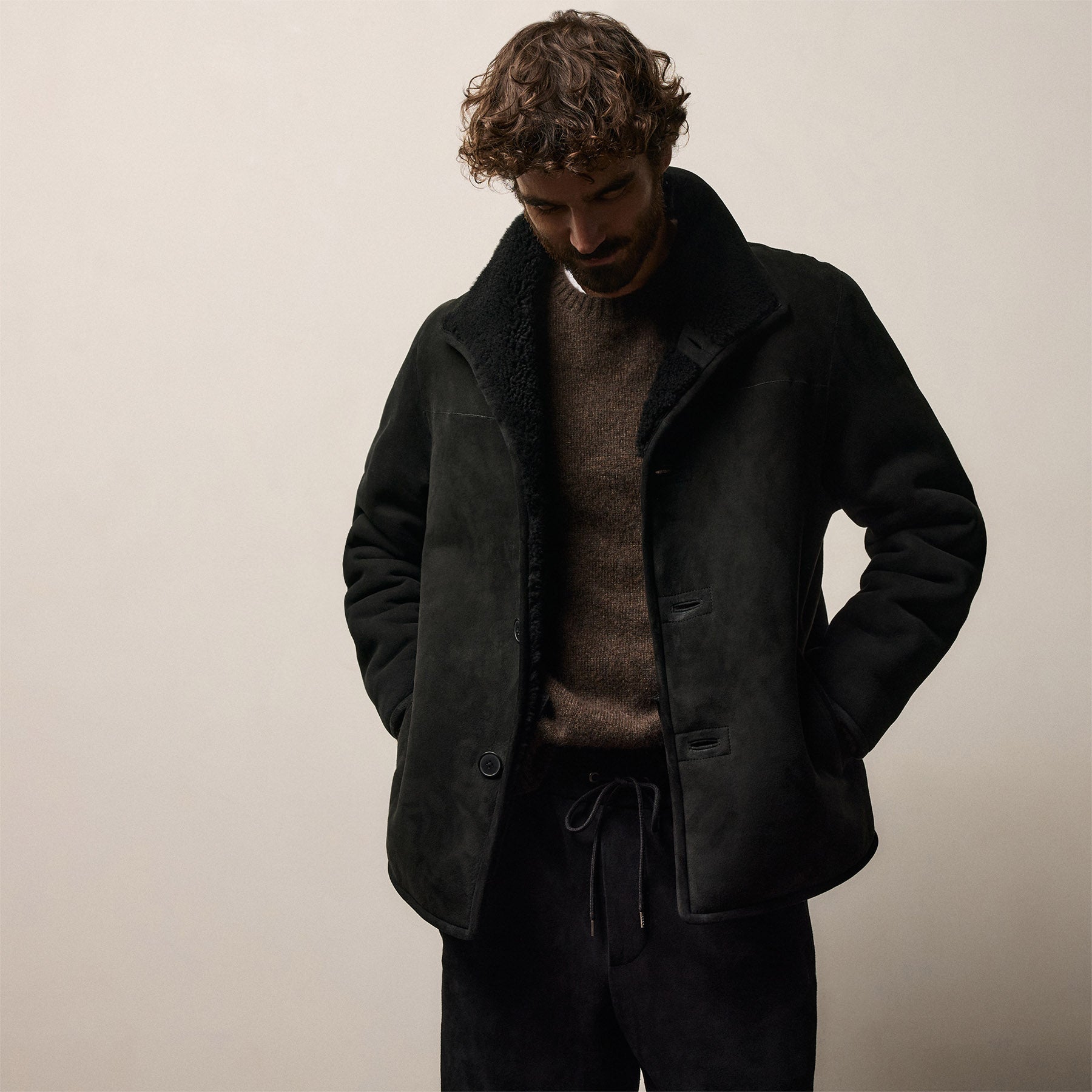 Suede Shearling Jacket - Black