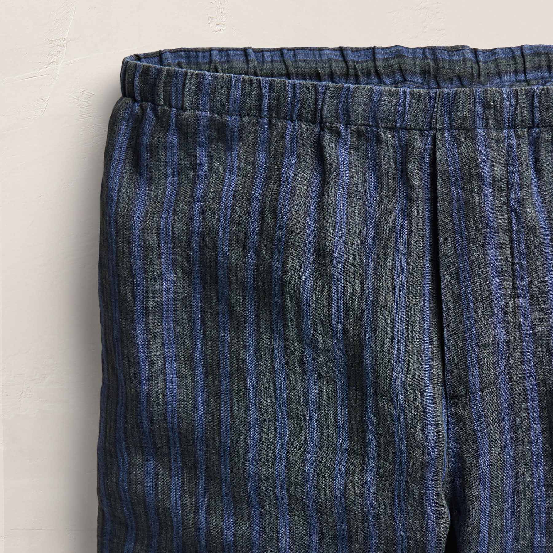 Washed Stripe Linen Relaxed Pant - Blue Stripe