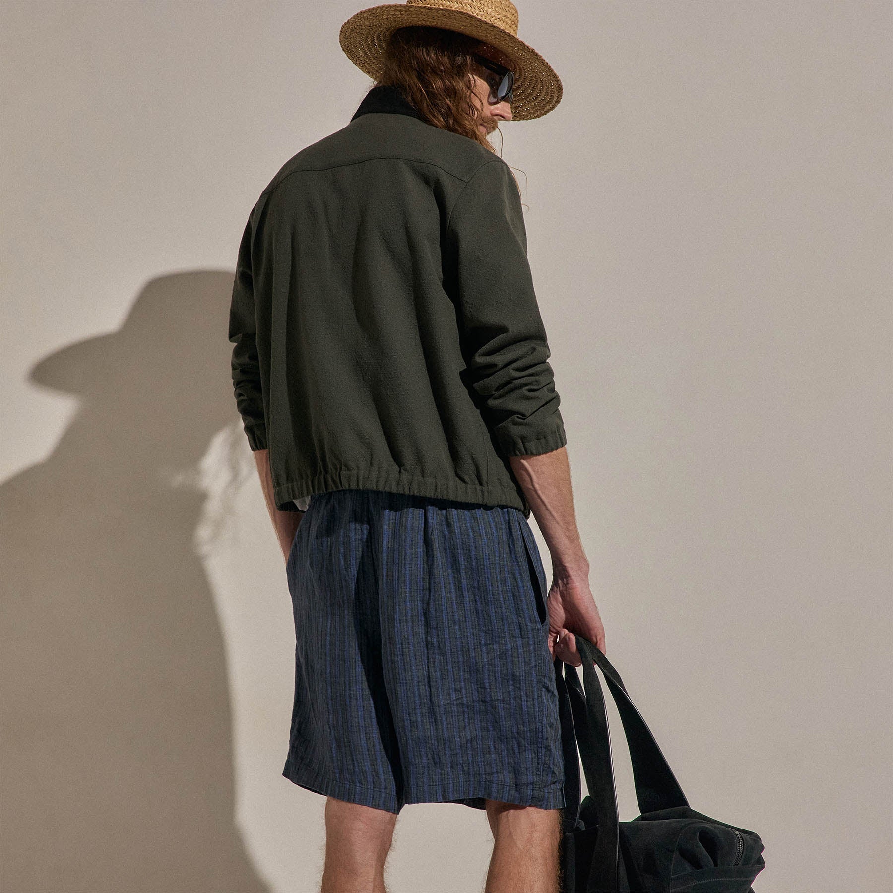 Washed Stripe Linen Relaxed Short - Blue Stripe