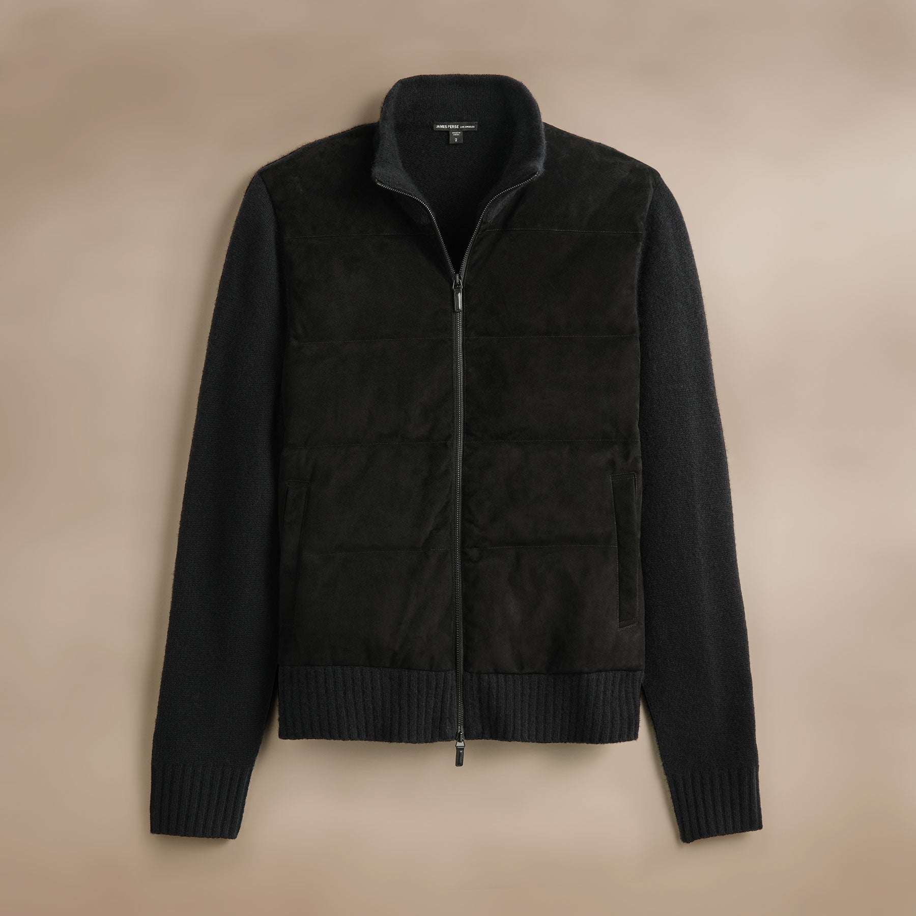 Suede Front Zip Up Sweater - Black