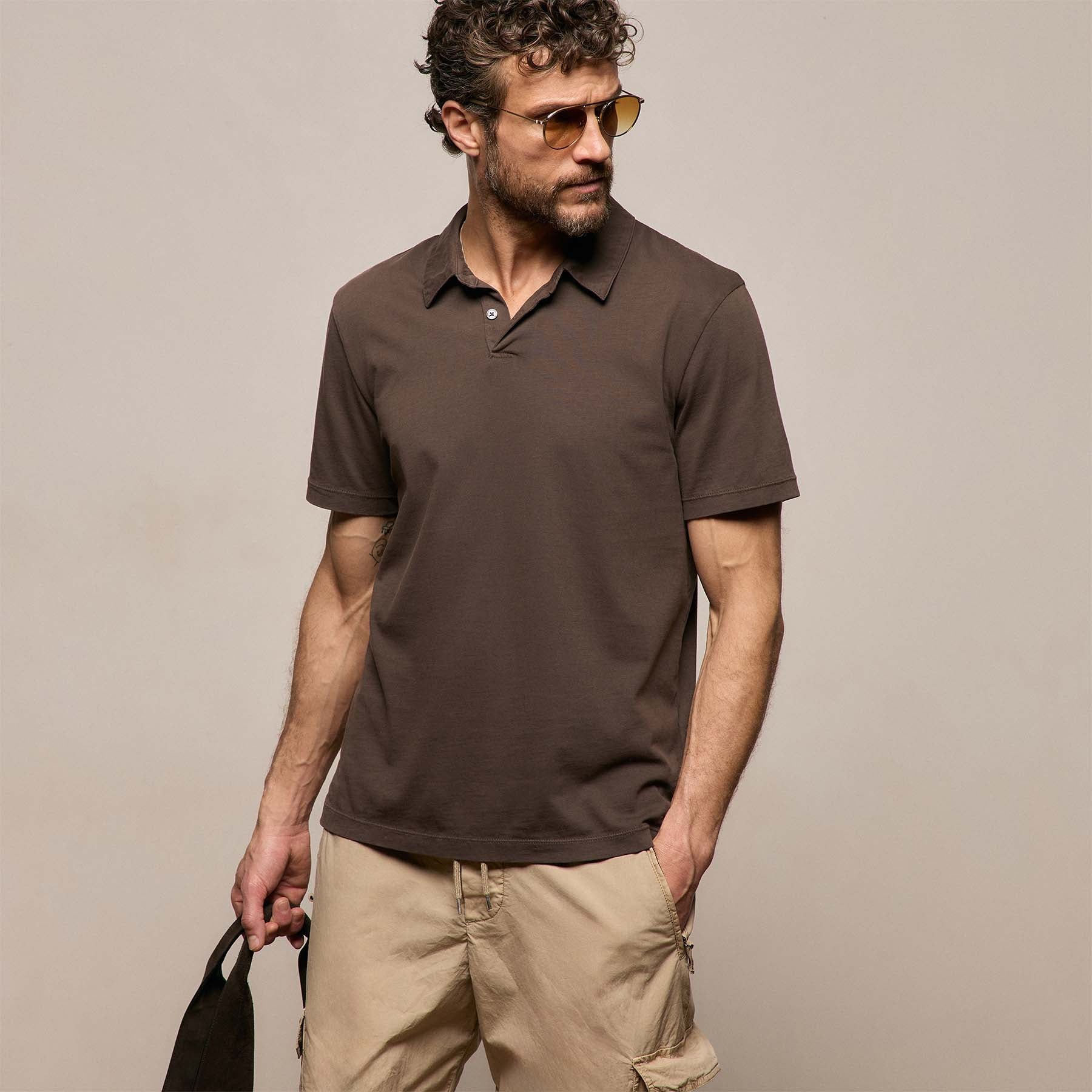 Sueded Jersey Polo - Bark Pigment