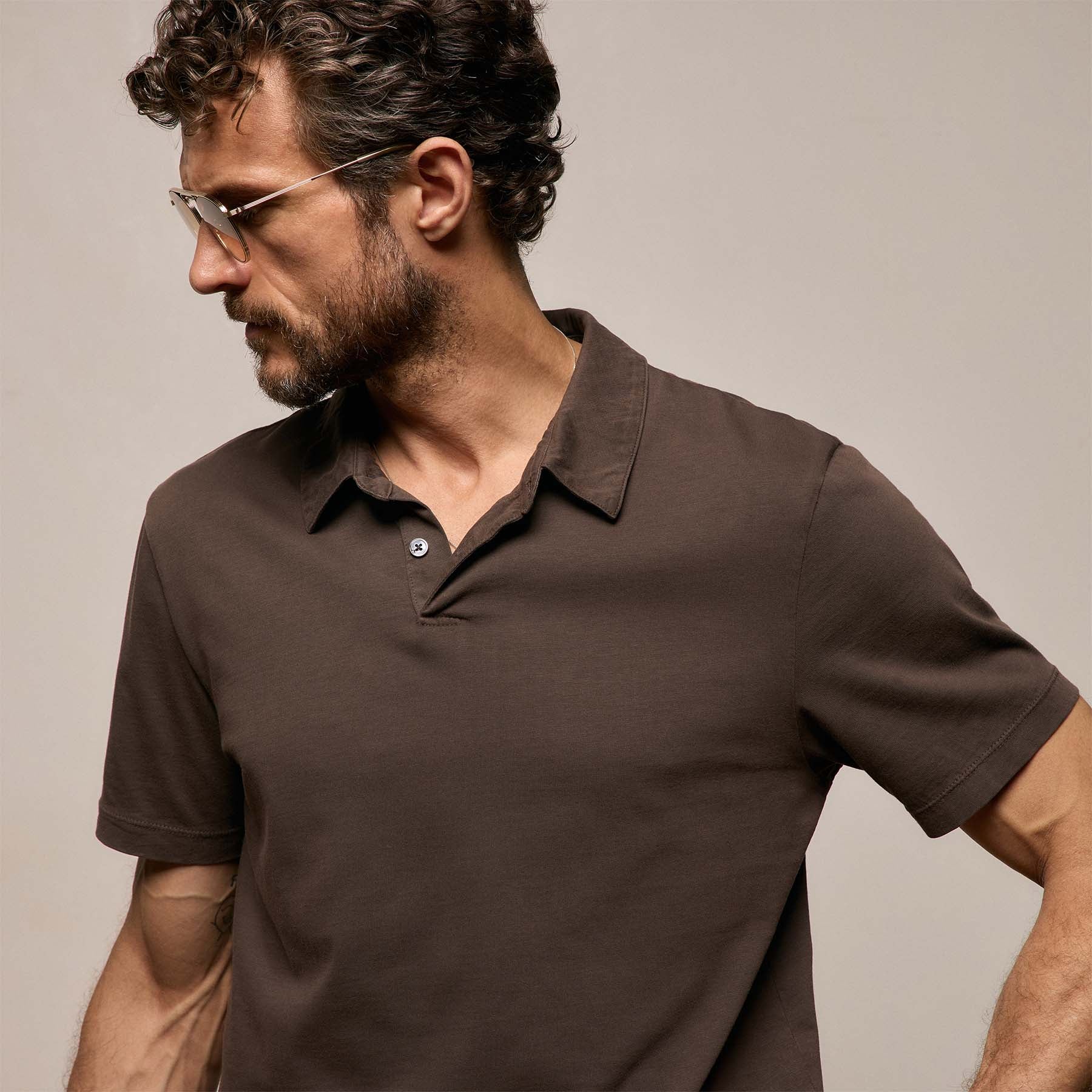 Sueded Jersey Polo - Bark Pigment