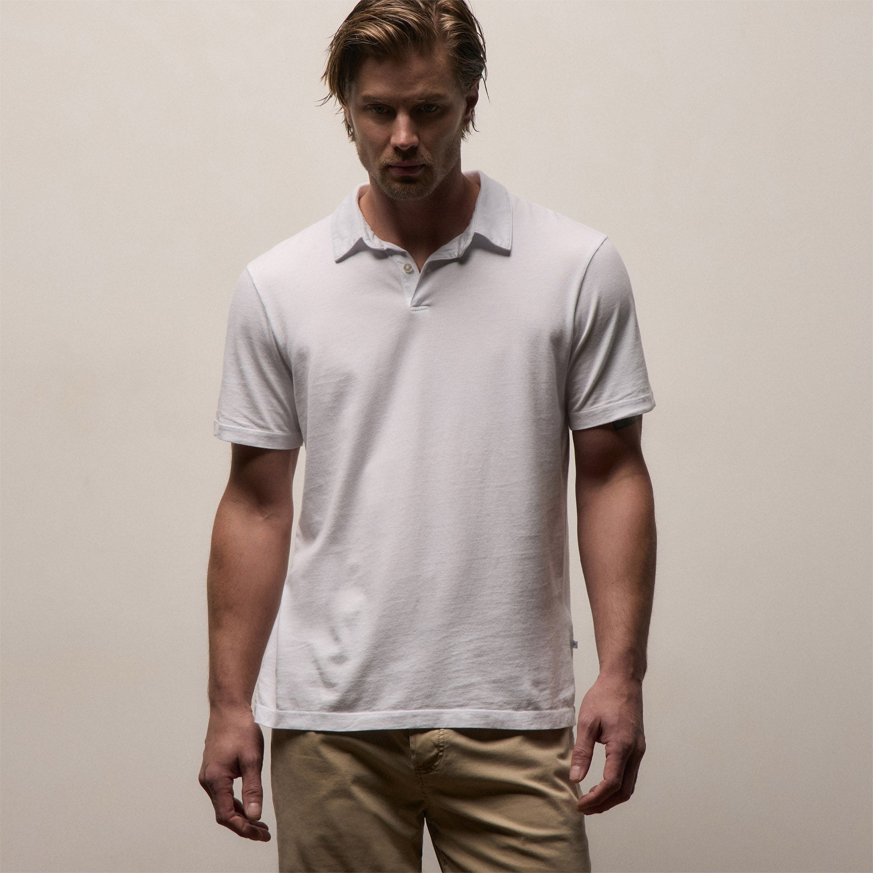 Sueded Jersey Polo - White
