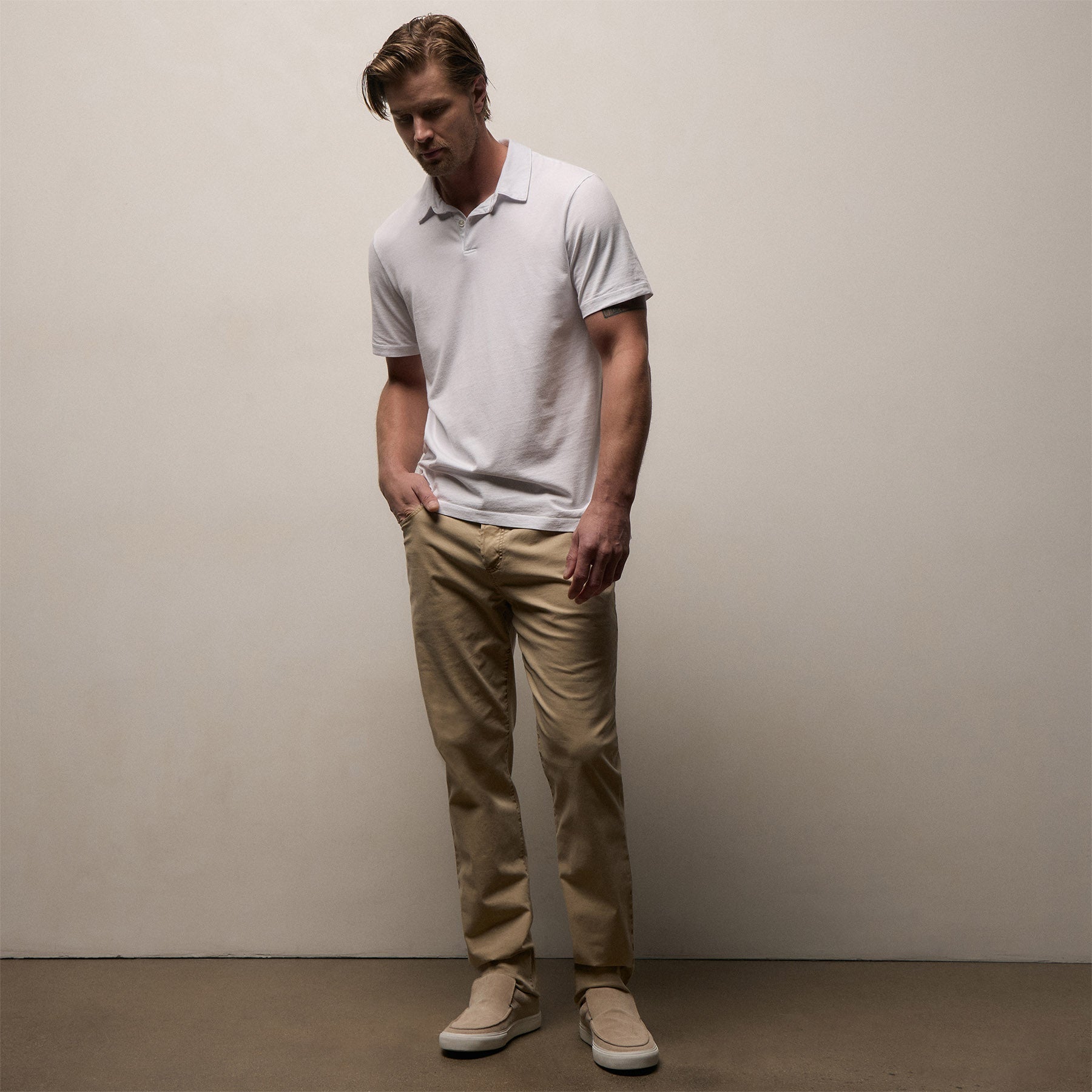 Sueded Jersey Polo - White