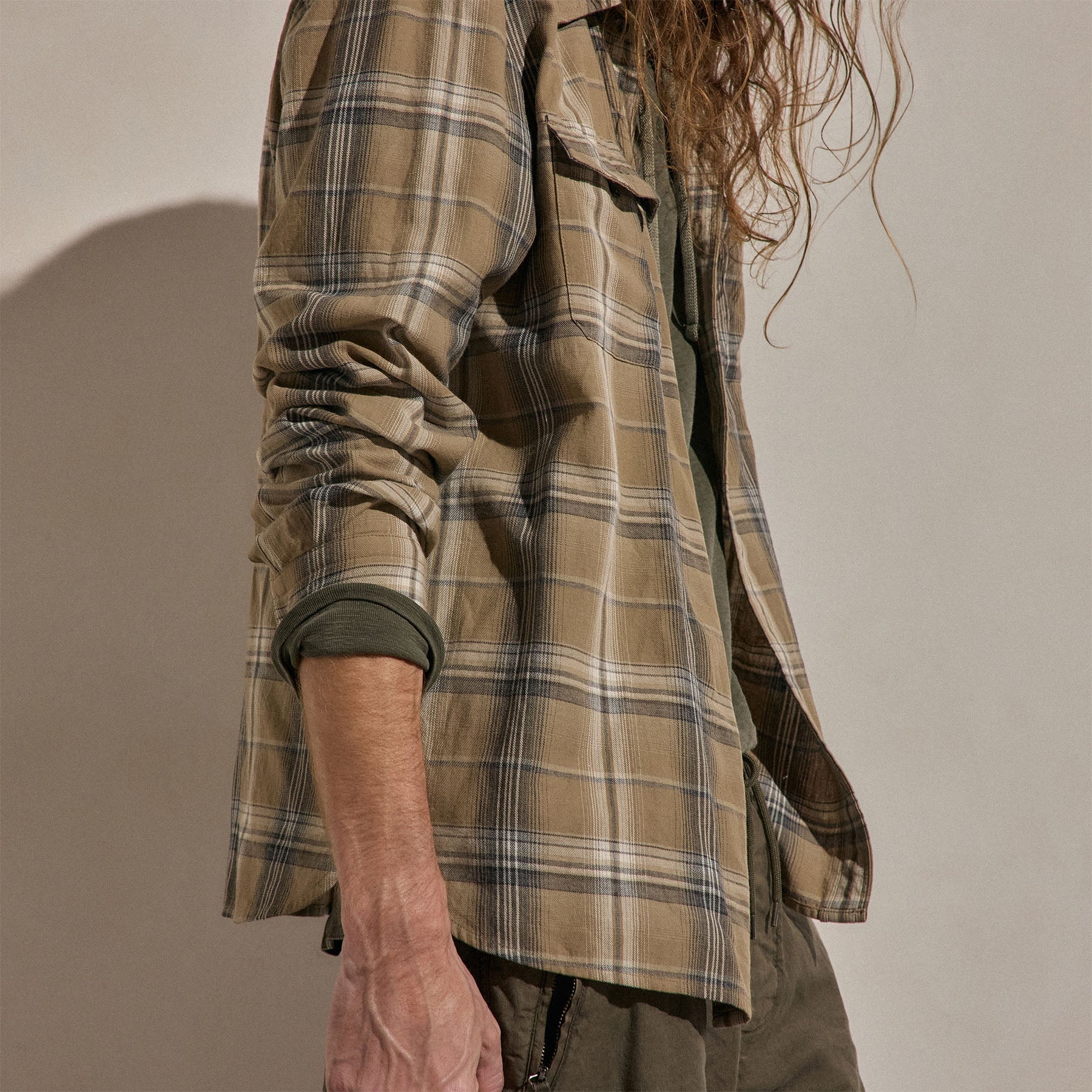 Plaid Cotton Shirt - Tan/Black Plaid