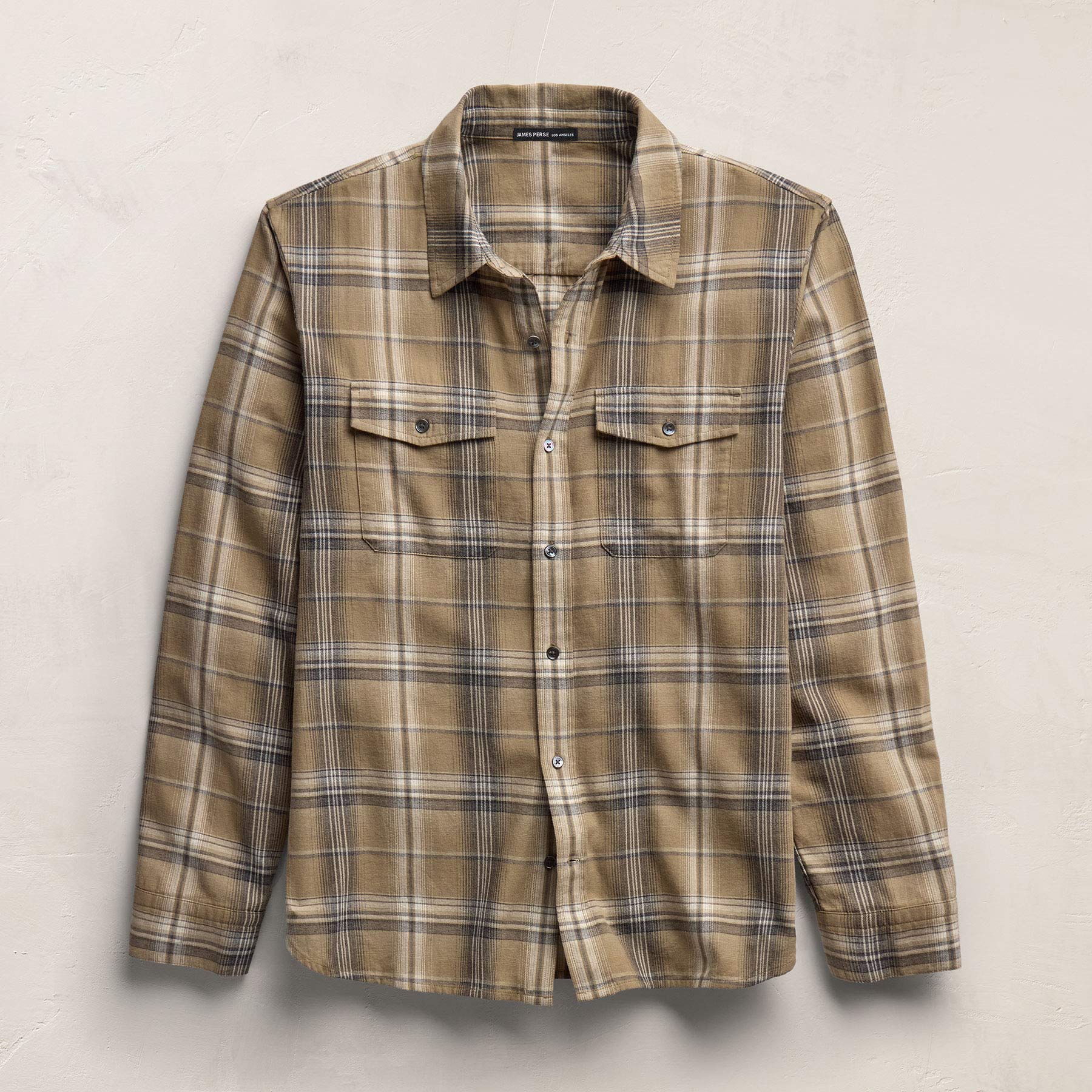 Plaid Cotton Shirt - Tan/Black Plaid