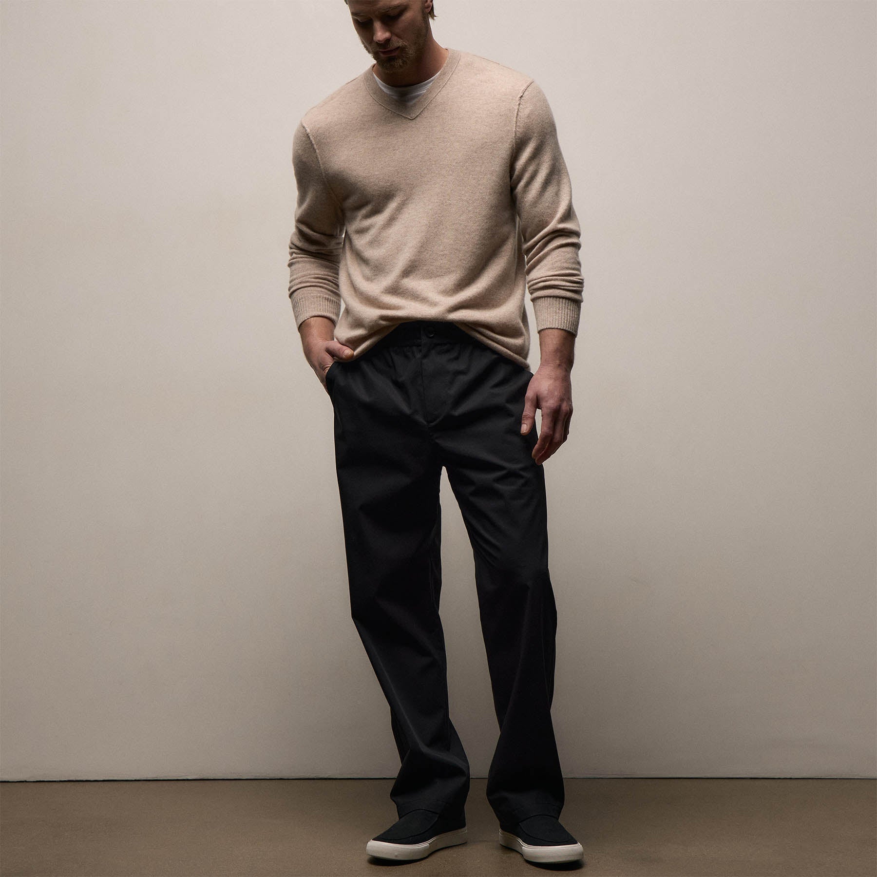 Elevated Cotton Twill Drawstring Trouser - Black