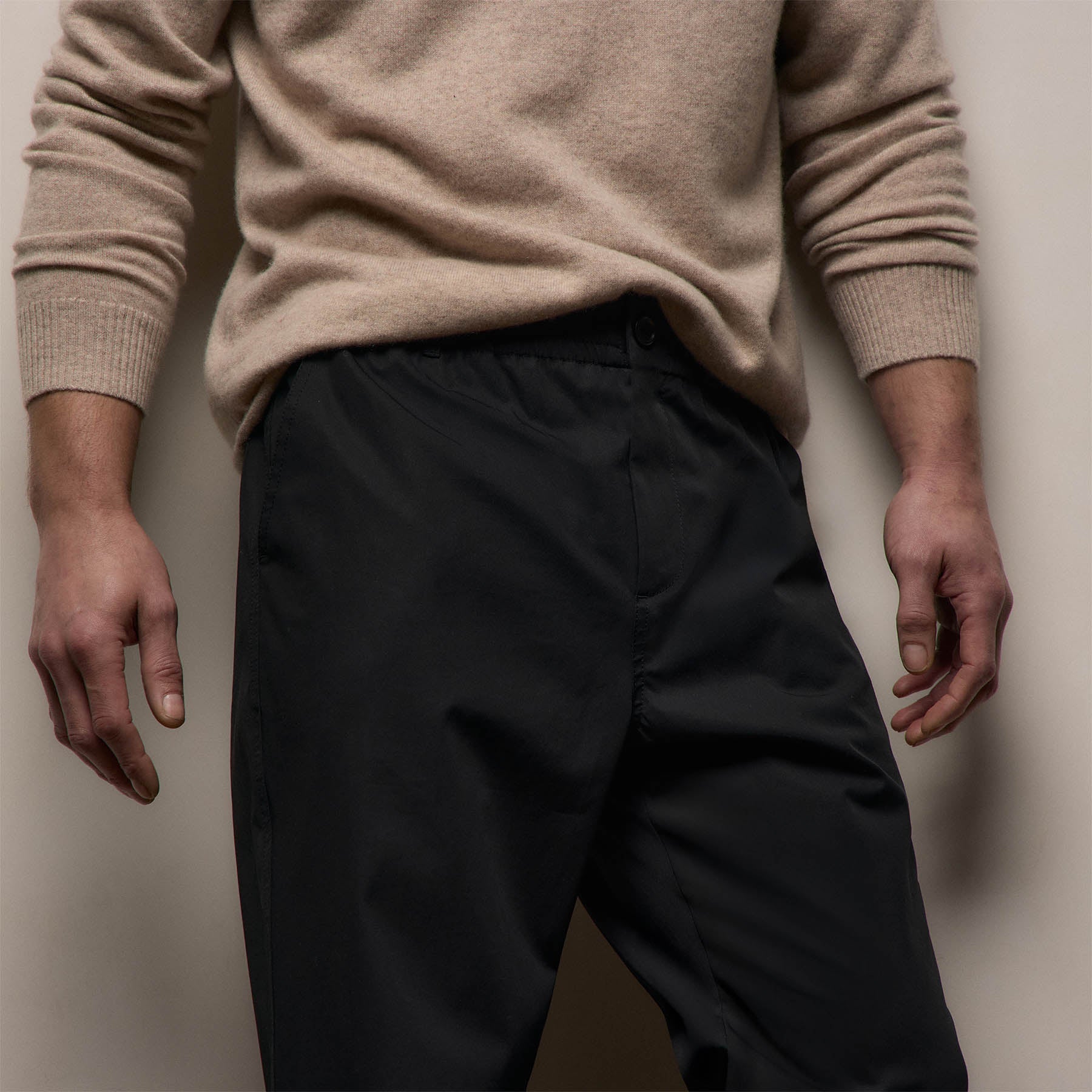 Elevated Cotton Twill Drawstring Trouser - Black